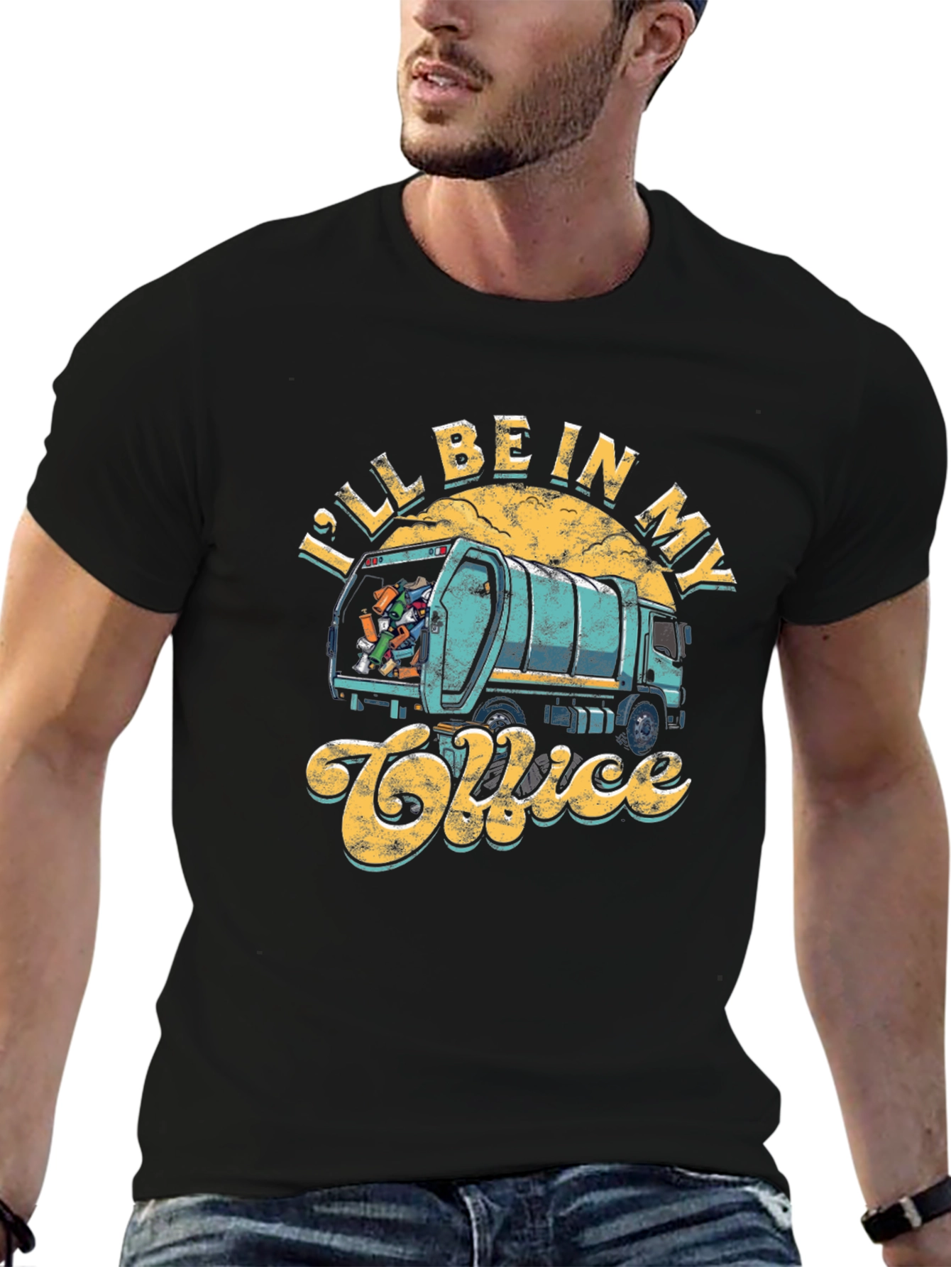 Black I'll Be In My Office Garbage Truck Graphic T-Shirt view 6