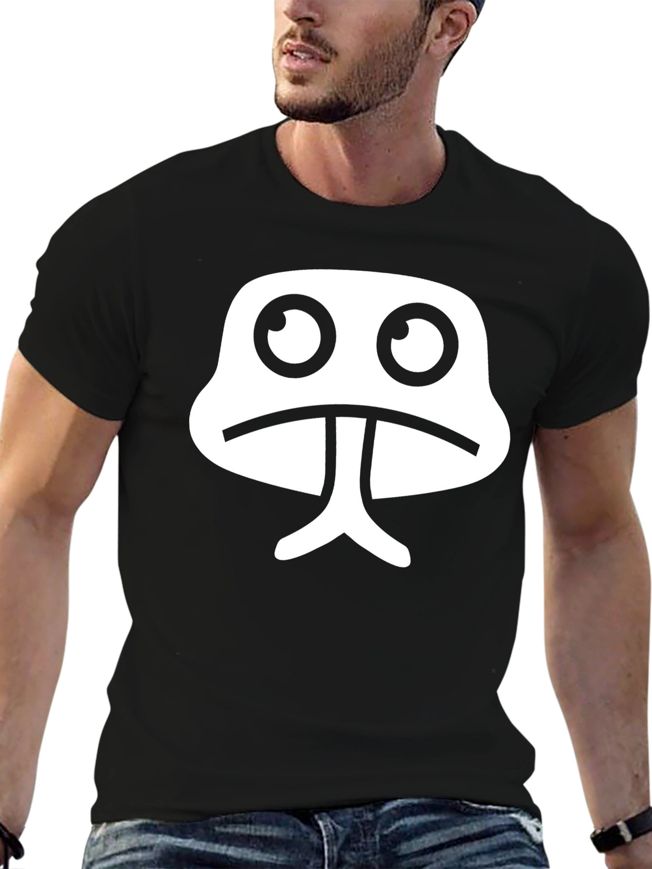 Black Funny Sad Face Graphic T-Shirt - Trendy Black Tee view 6