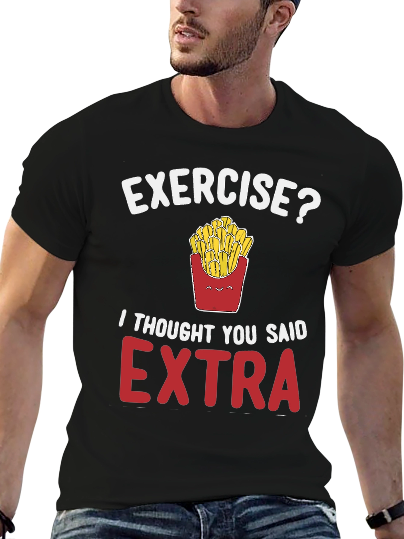 Black Funny 'Exercise? Extra' Graphic Tee view 6