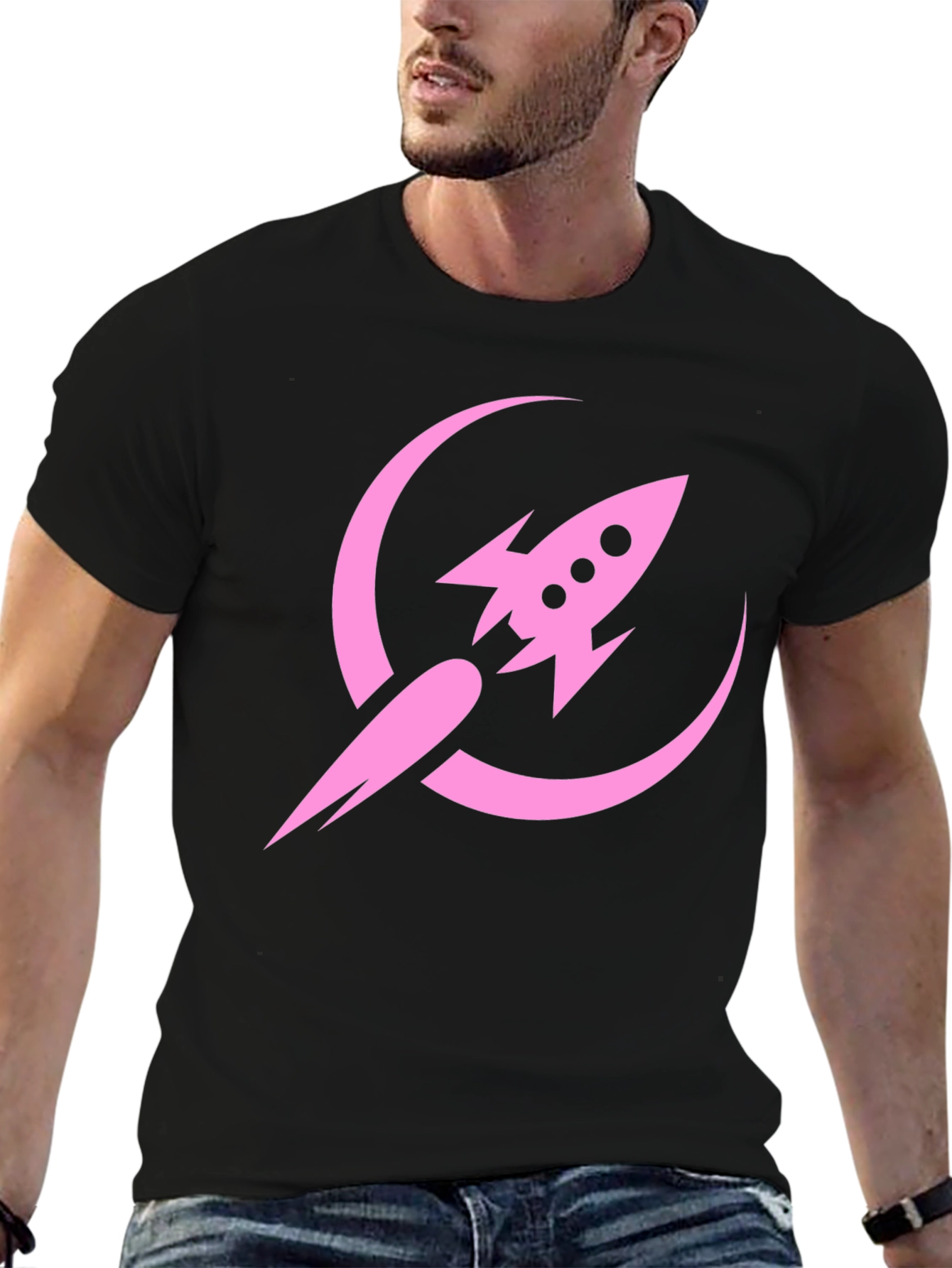 Black Rocket to the Moon Graphic Tee - Black view 6