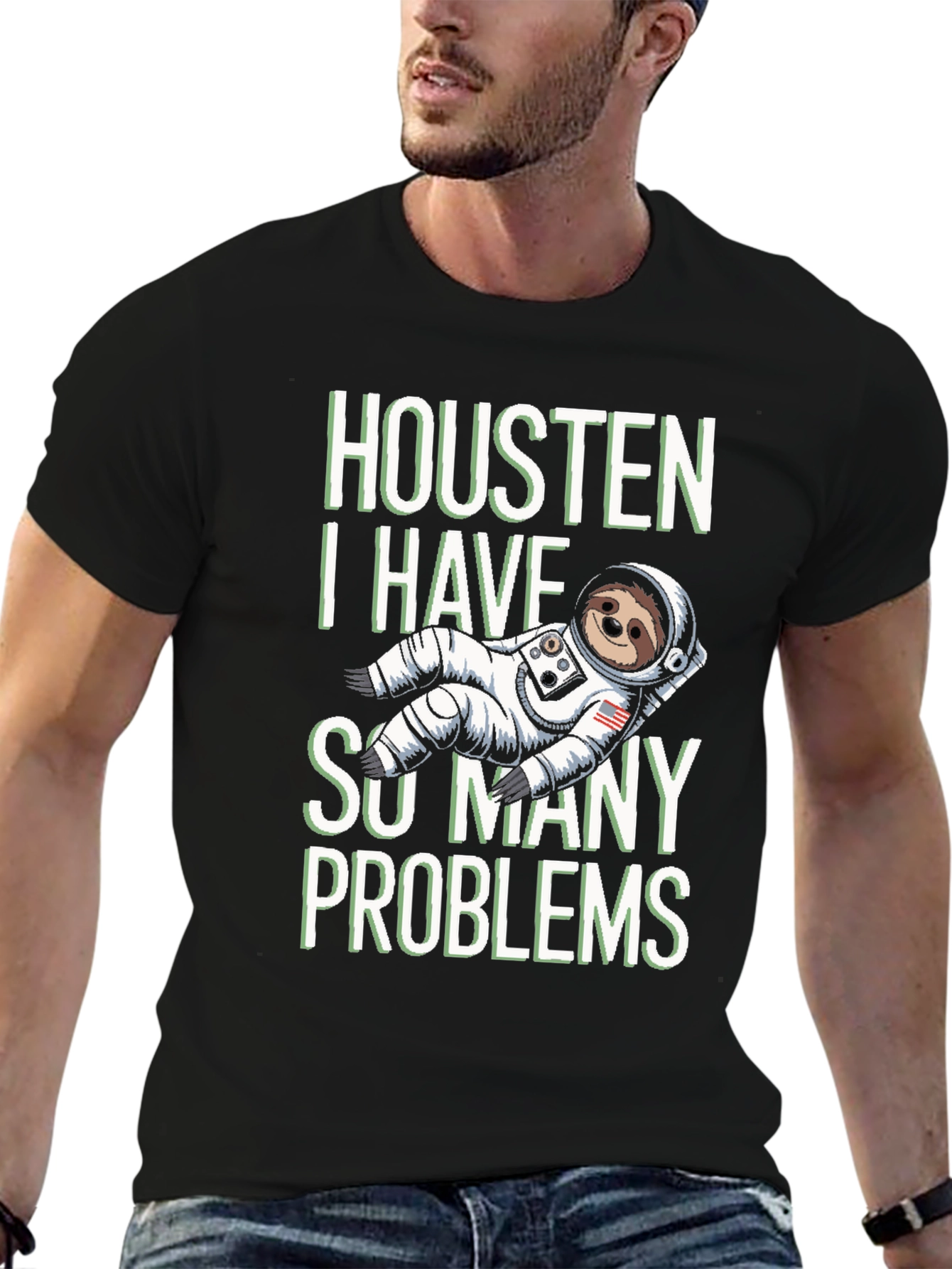 Black Houston Sloth Astronaut Graphic T-Shirt view 6