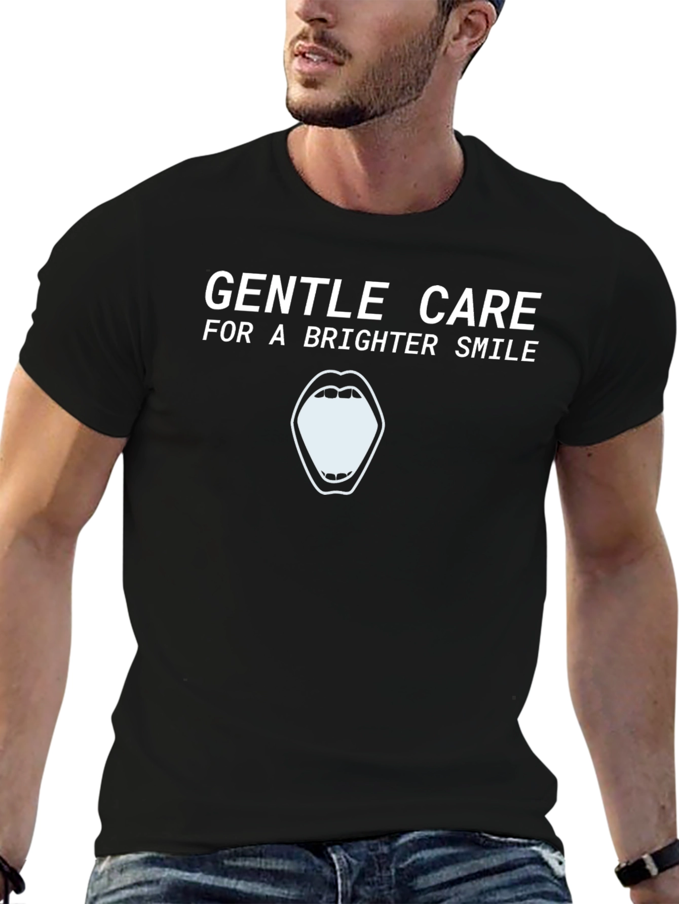 Black Gentle Care Brighter Smile Graphic Tee view 6