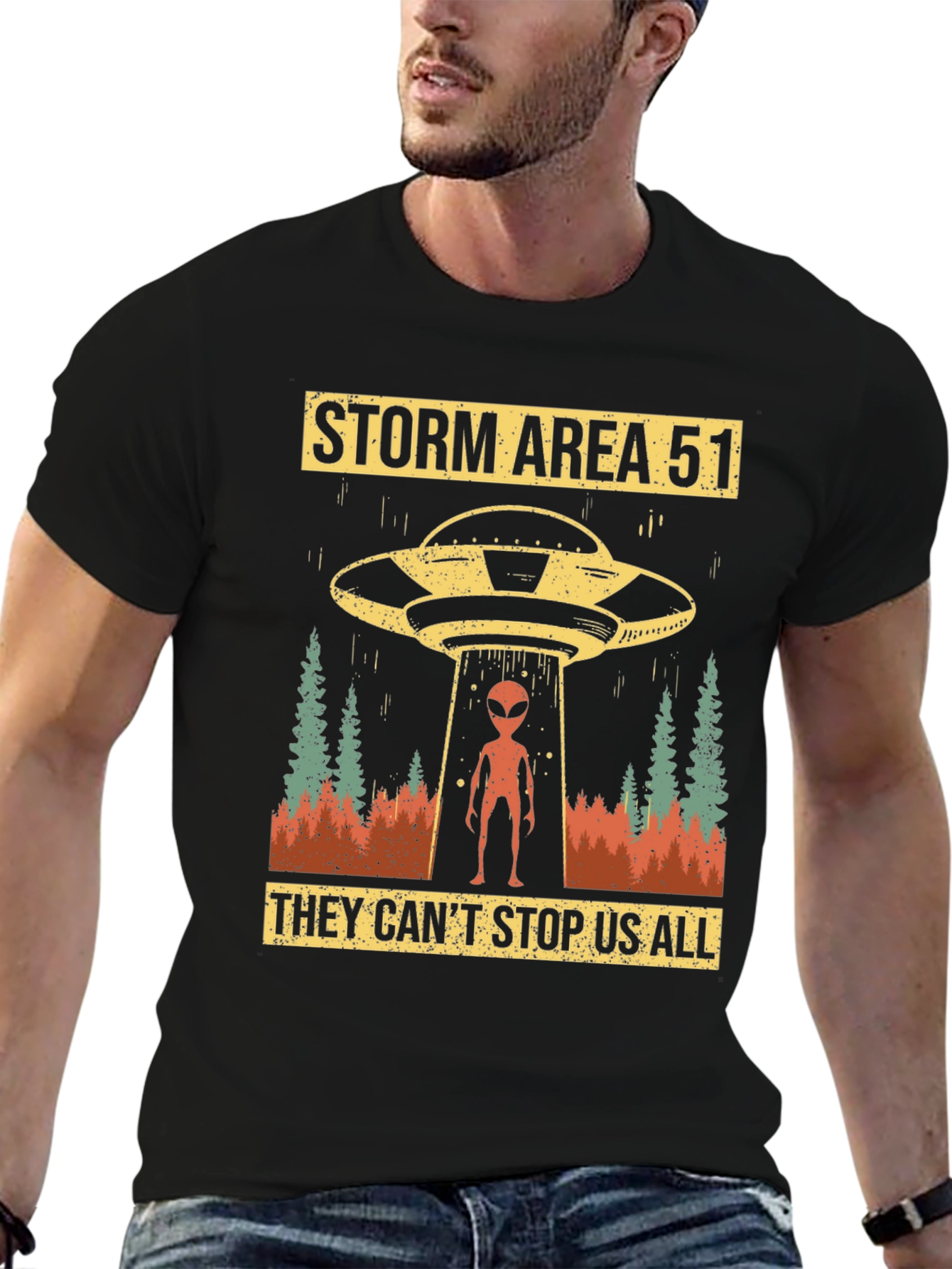 Black Storm Area 51 Graphic Tee Alien UFO T-Shirt view 6