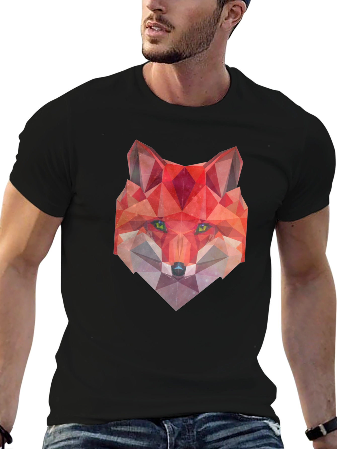 Black Geometric Fox Graphic Tee - Modern Style view 6