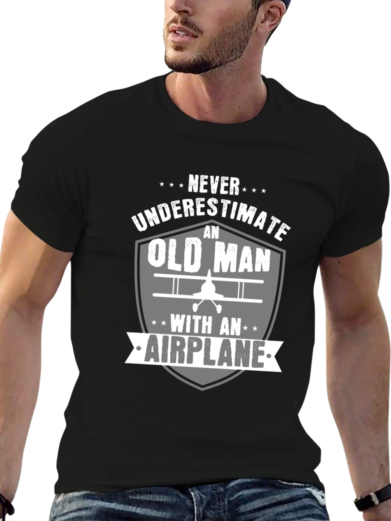 Black Never Underestimate an Old Man with an Airplane T-Shirt view 6