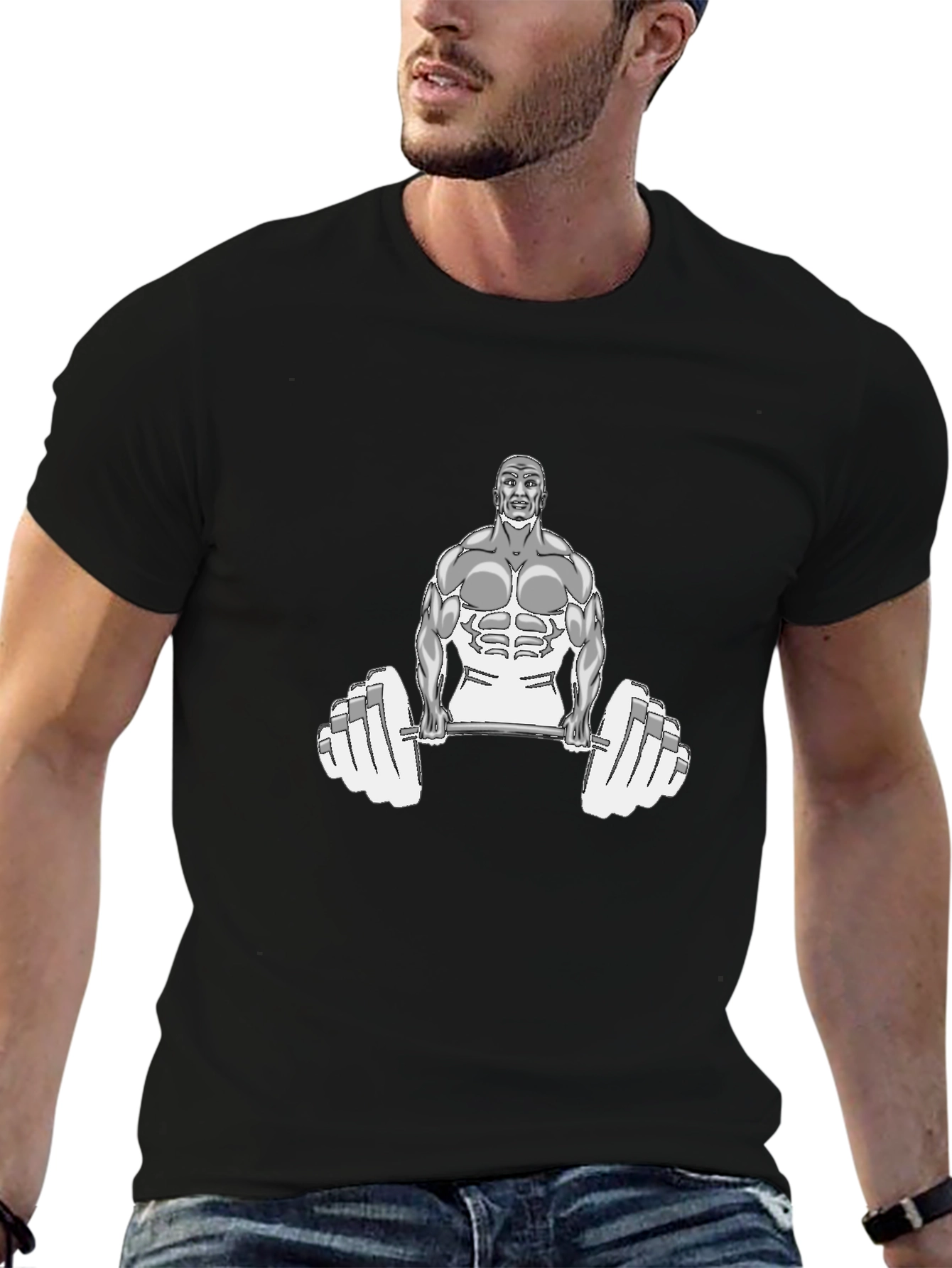 Black Muscle Man Graphic Tee - Workout Shirt view 6