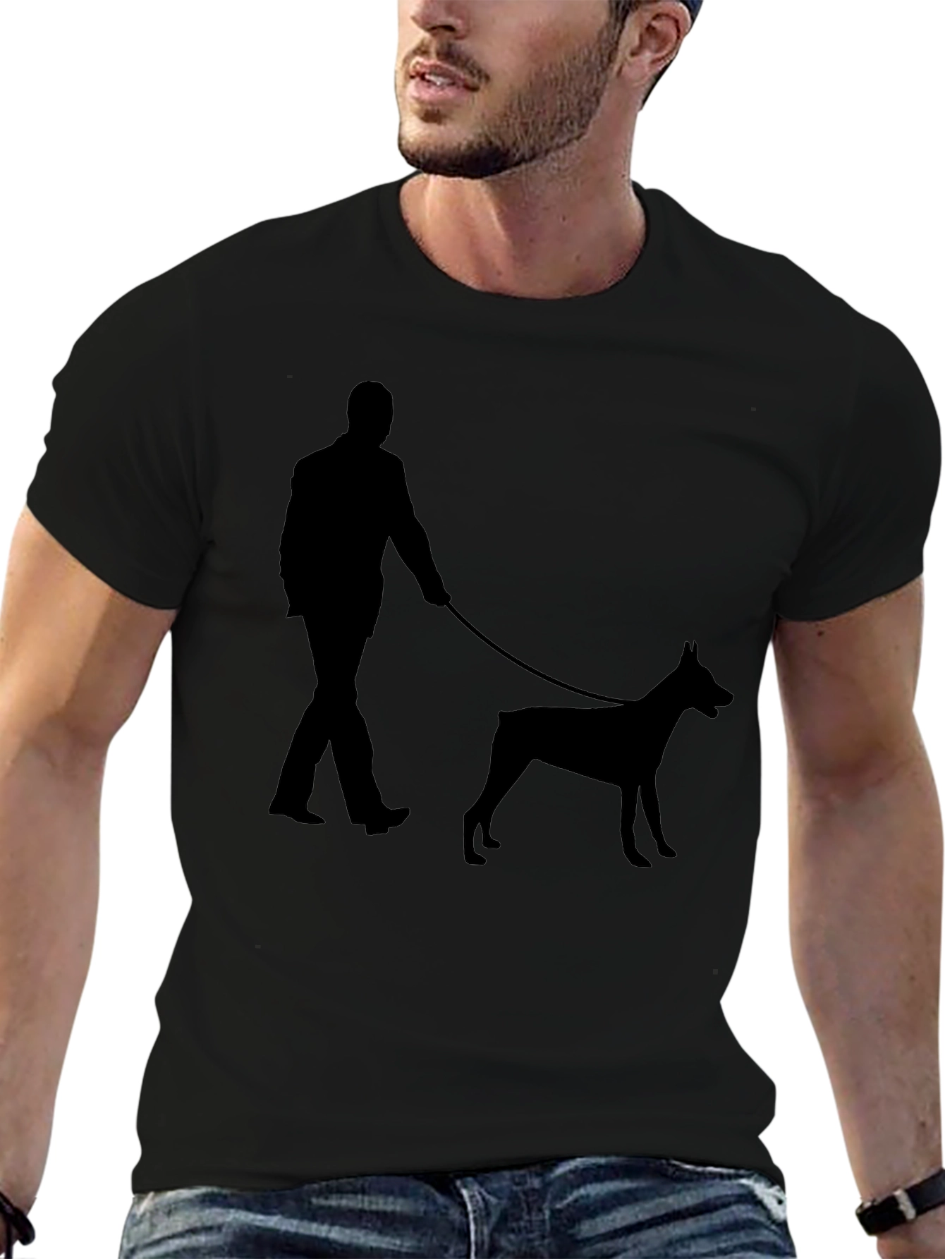 Black Dog Walker T-Shirt - Black Cotton view 6