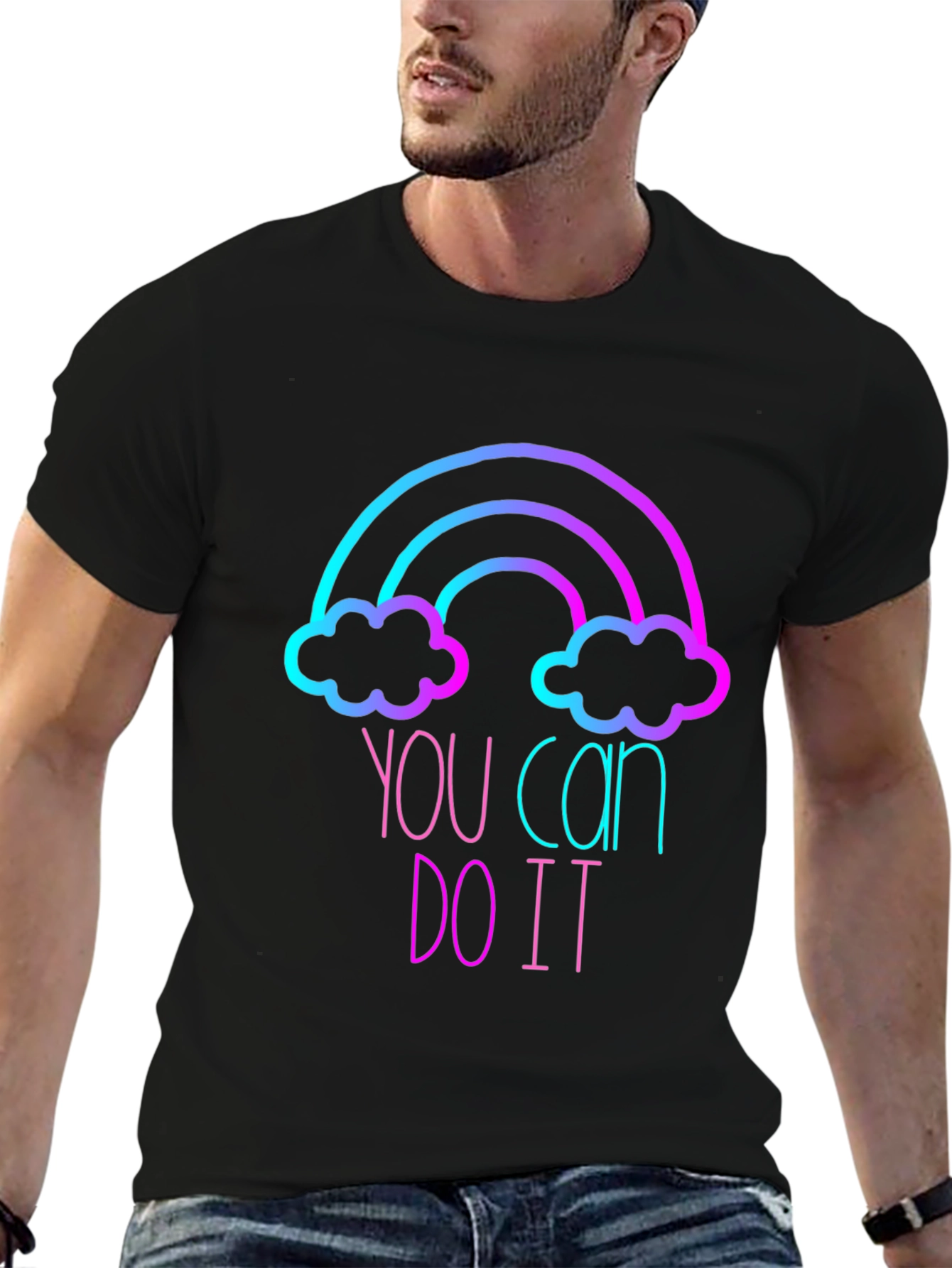 Black Motivational Rainbow Graphic Tee - You Can Do It view 6