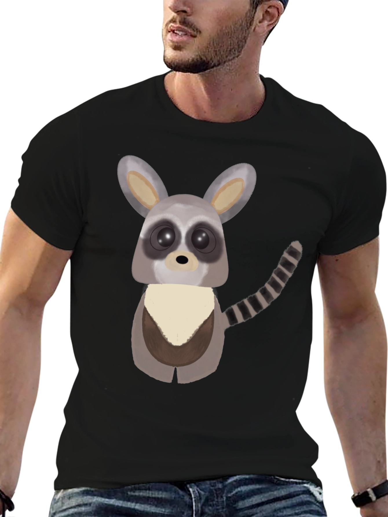 Black Cute Cartoon Raccoon Graphic T-Shirt view 6
