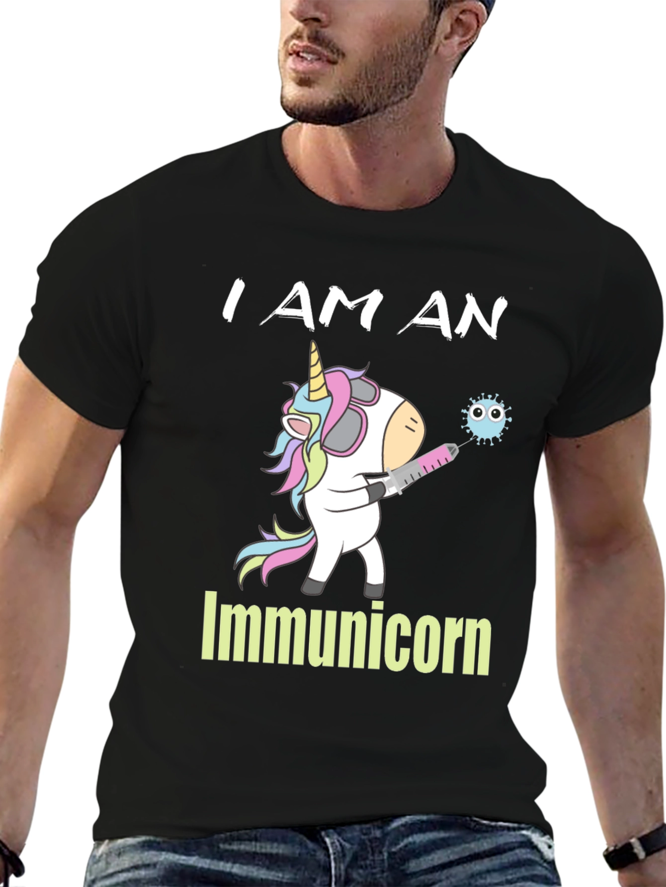 Black Immunicorn T-Shirt: Unicorn Vaccine Tee view 6
