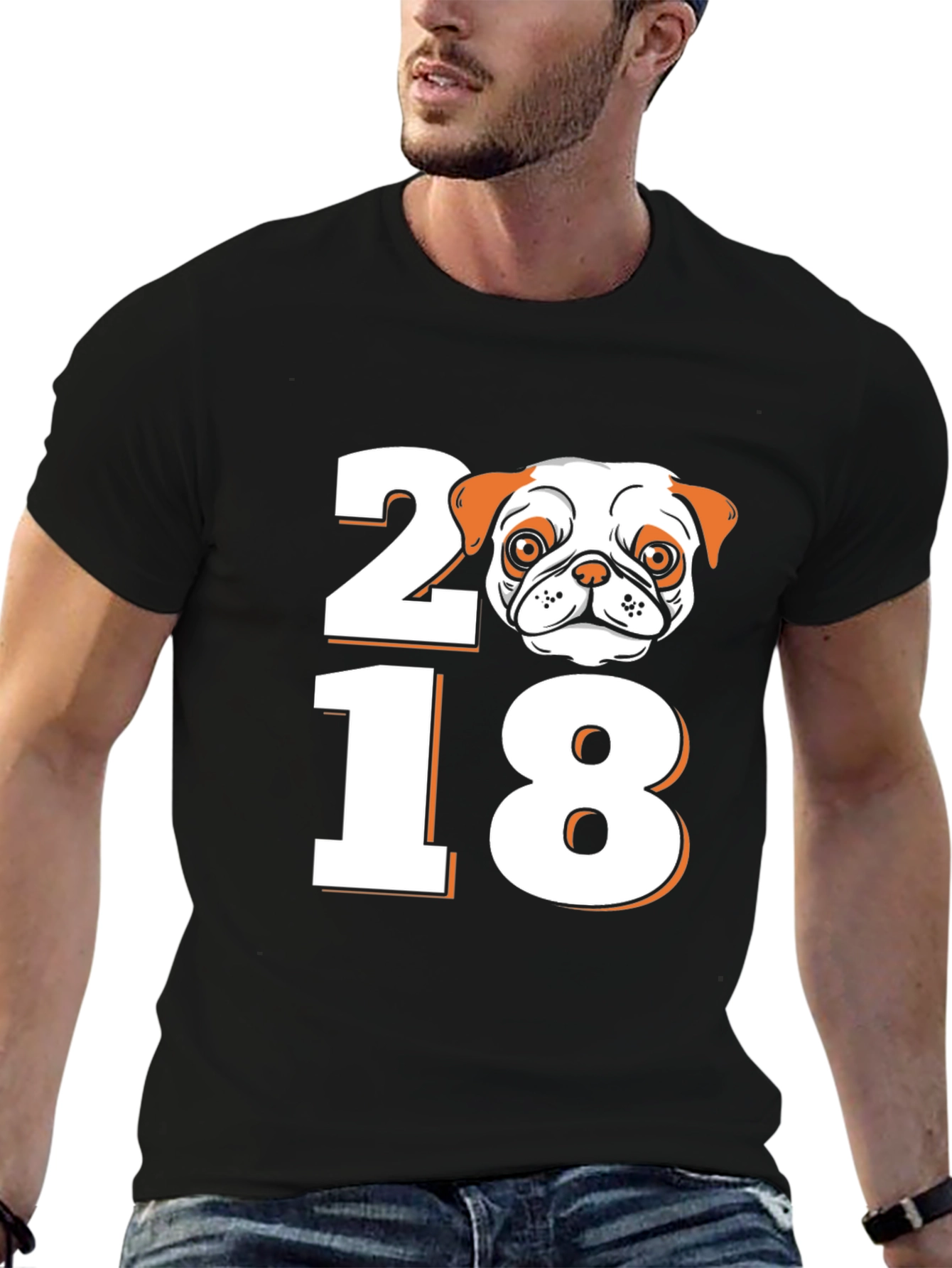 Black Pug 2018 Graphic Tee - Black Short Sleeve T-Shirt view 6