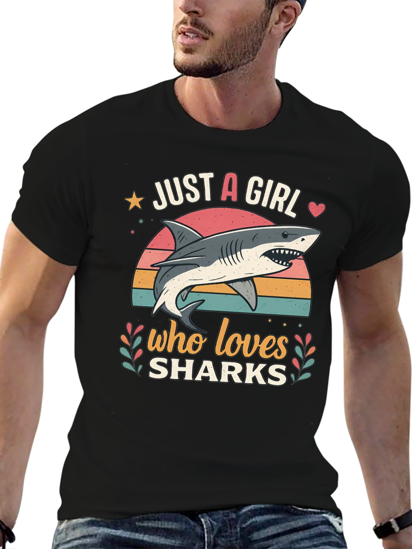 Black Just a Girl Who Loves Sharks Graphic Tee view 6