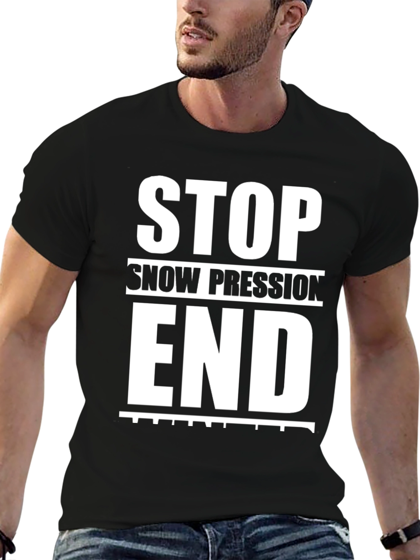 Black Stop Snow Pression End Winter Black Graphic Tee view 6