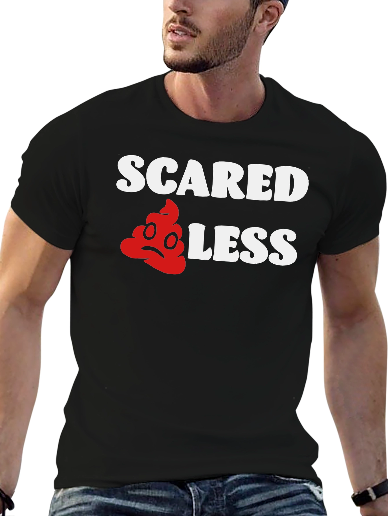 Black Scared Less Funny Graphic T-Shirt view 6