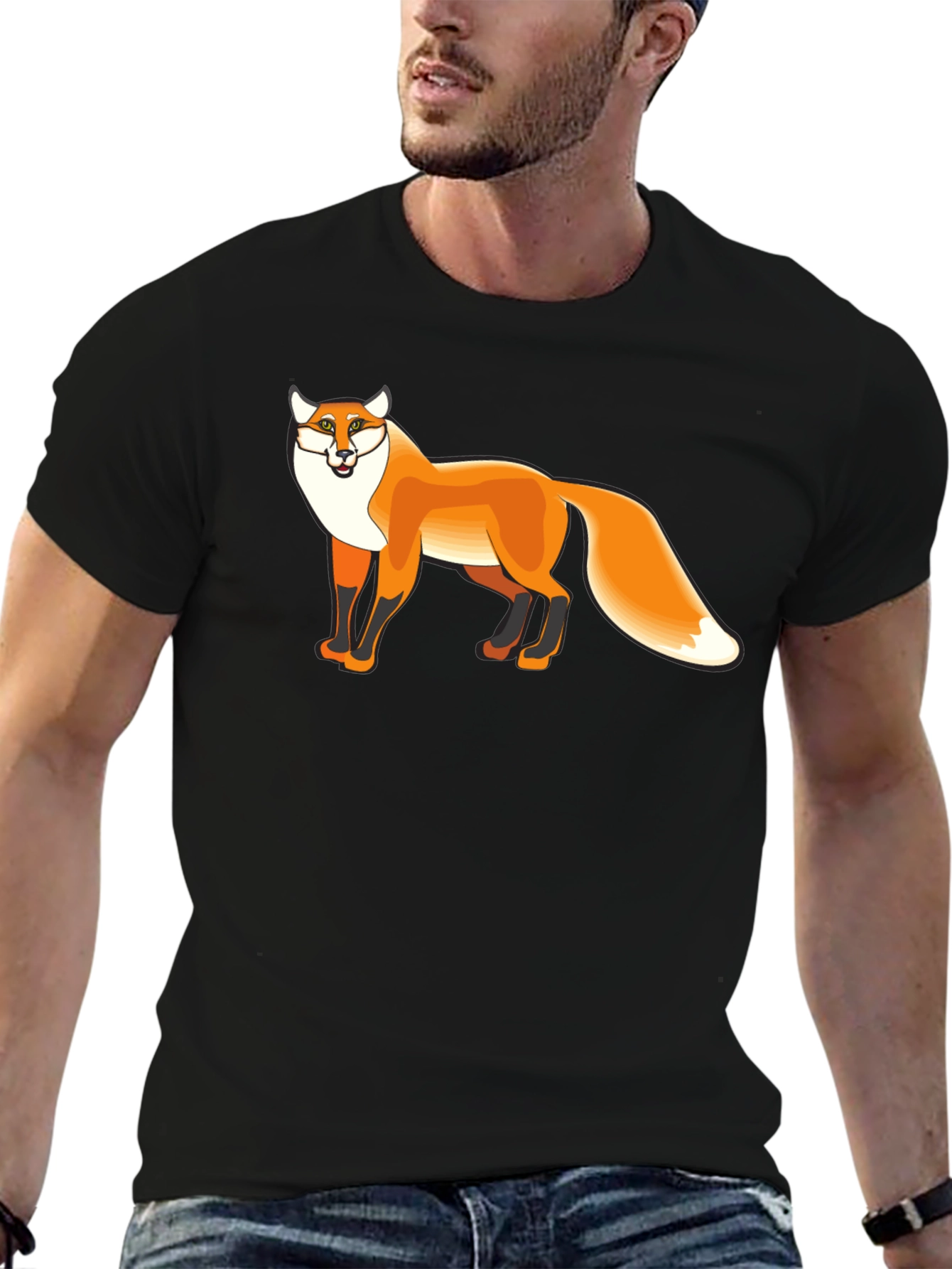 Black Cool Fox Graphic Tee - Black Cotton Blend view 6