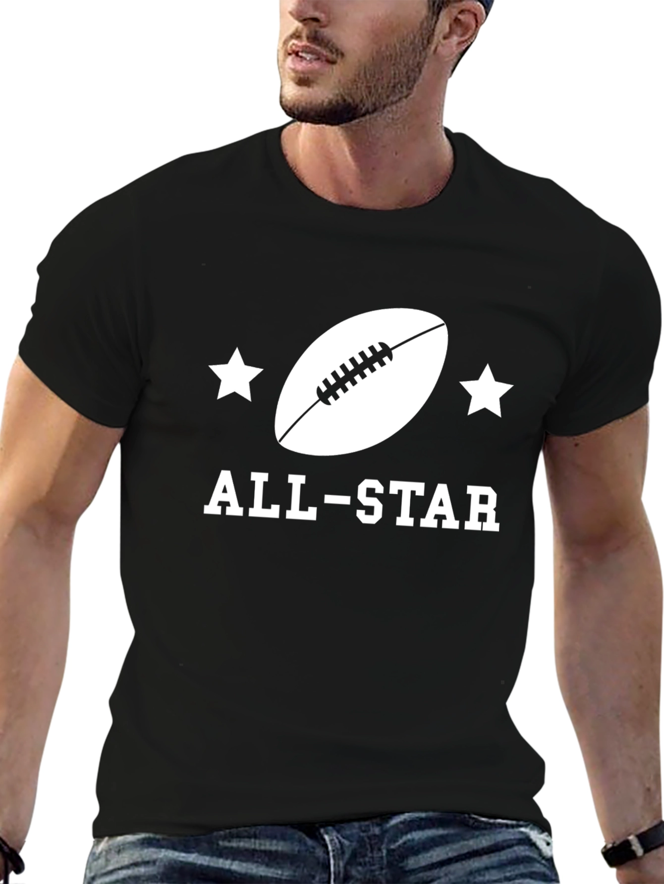 Black All-Star Football Graphic Tee - Sporty Style view 6