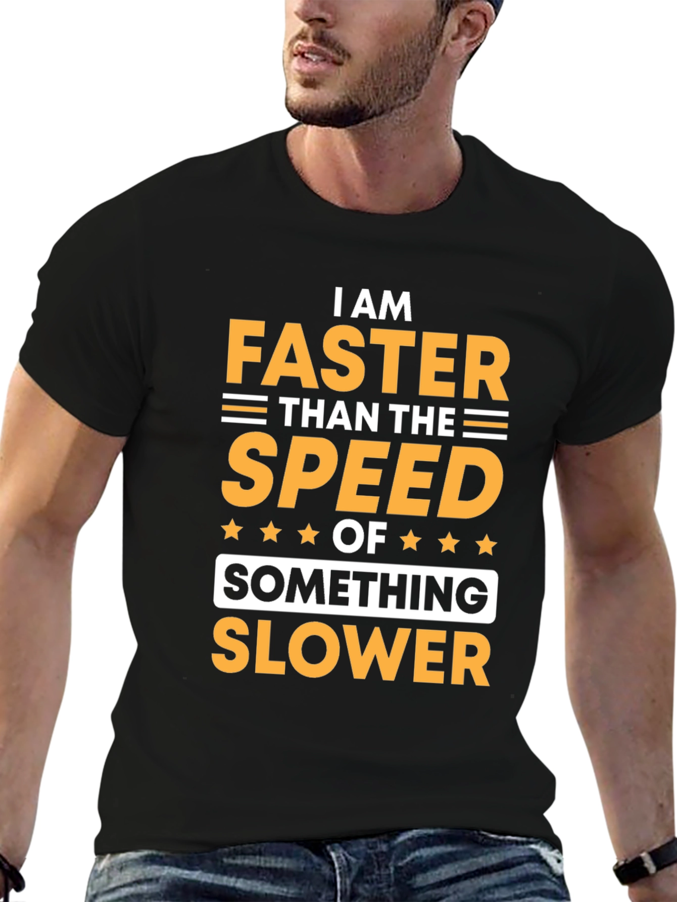 Black Funny Speed T-Shirt - I Am Faster Than Something Slower Tee view 6