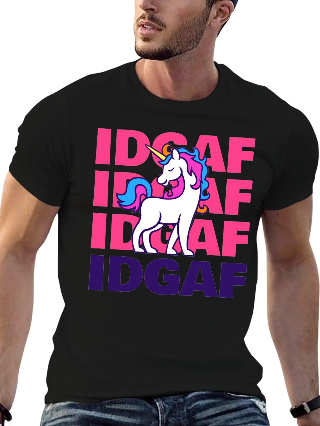 Black IDGAF Unicorn Graphic T-Shirt - Black Cotton Tee view 6