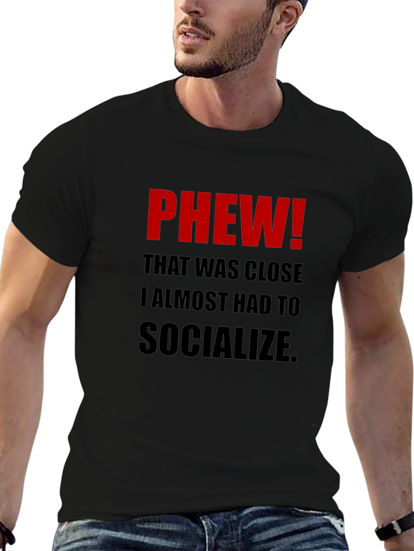 Black Phew! Socialize T-Shirt - Introvert Humor view 6