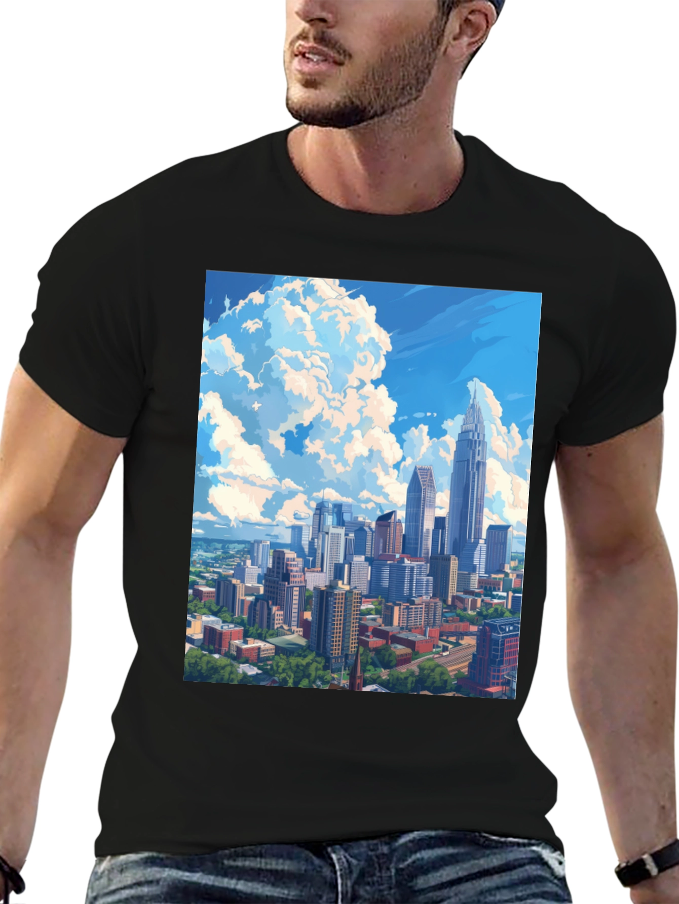 Black Cityscape Graphic Tee - Black Cotton Blend view 6