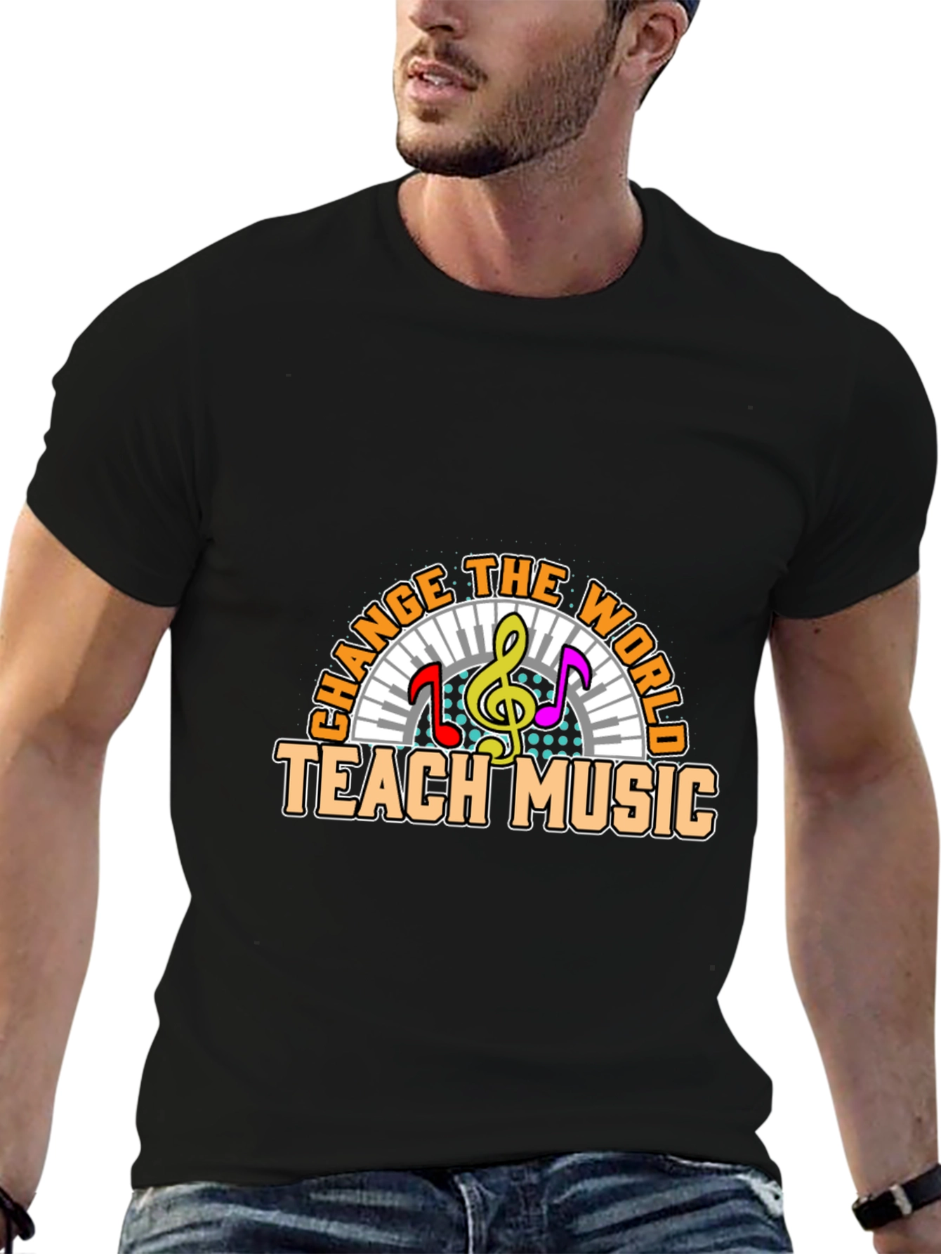 Black Change The World Teach Music T-Shirt view 6
