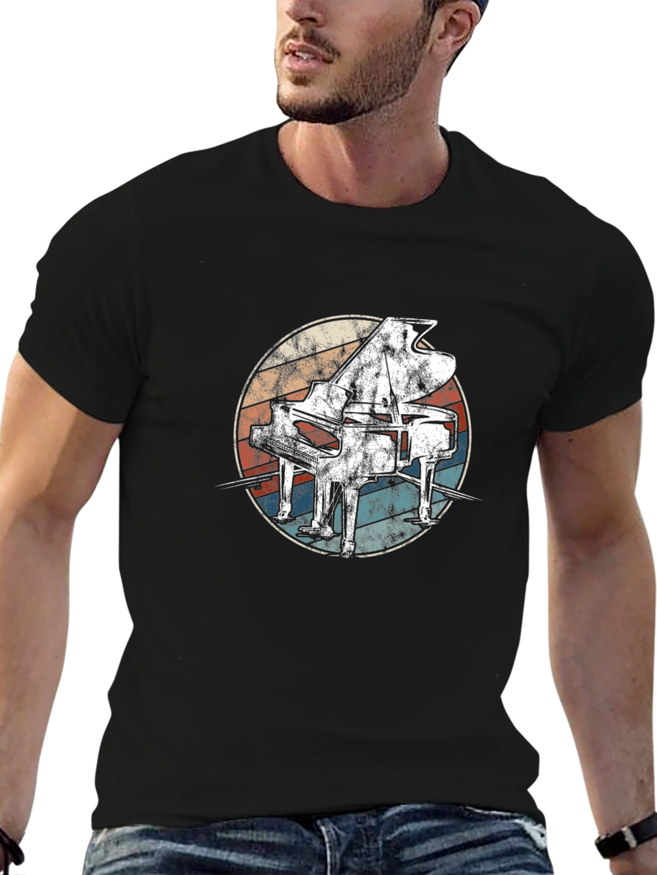 Black Vintage Piano T-Shirt - Retro Music Tee view 6