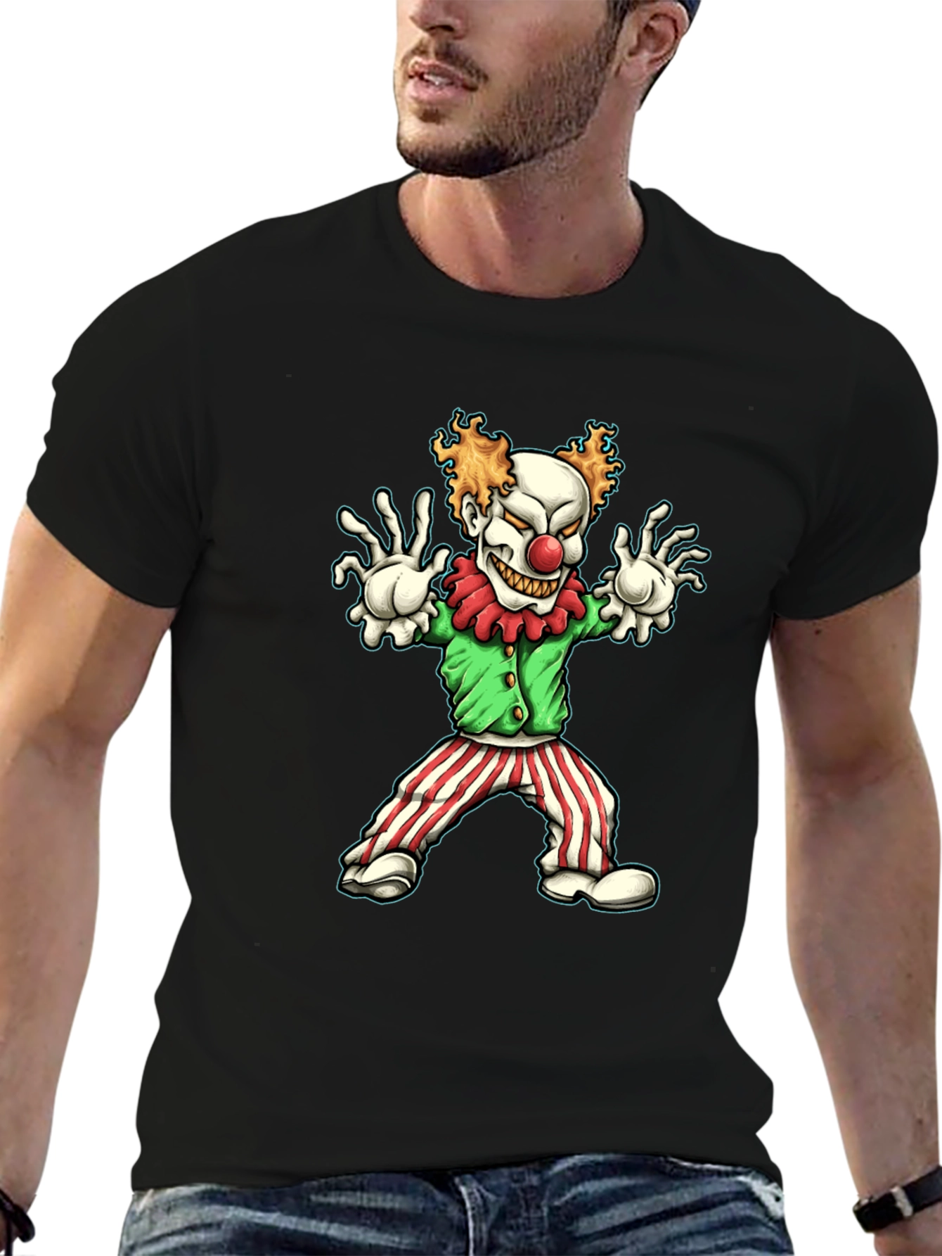 Black Creepy Clown Graphic Tee - Halloween Costume Shirt view 6