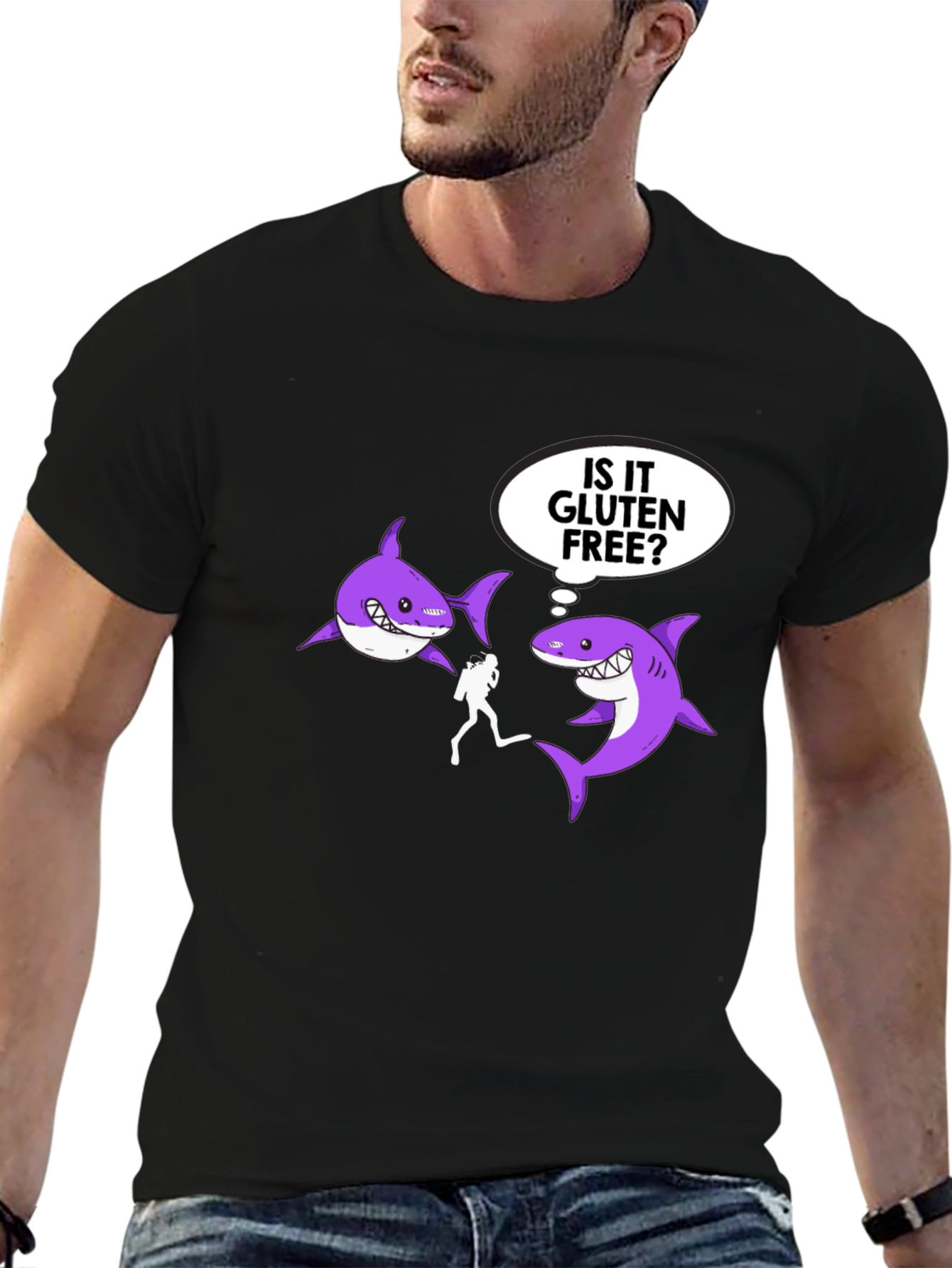 Black Is it Gluten Free? Shark T-Shirt view 6
