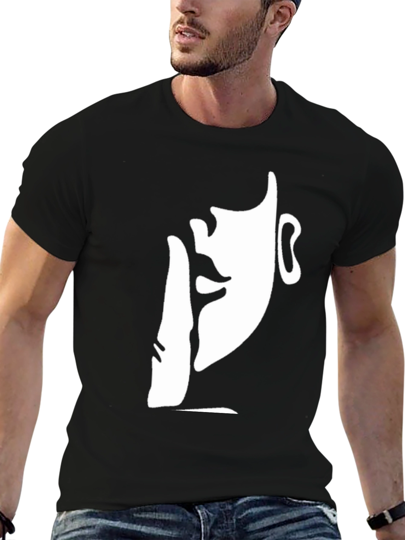 Black Abstract Face Graphic Print Men's T-Shirt view 6