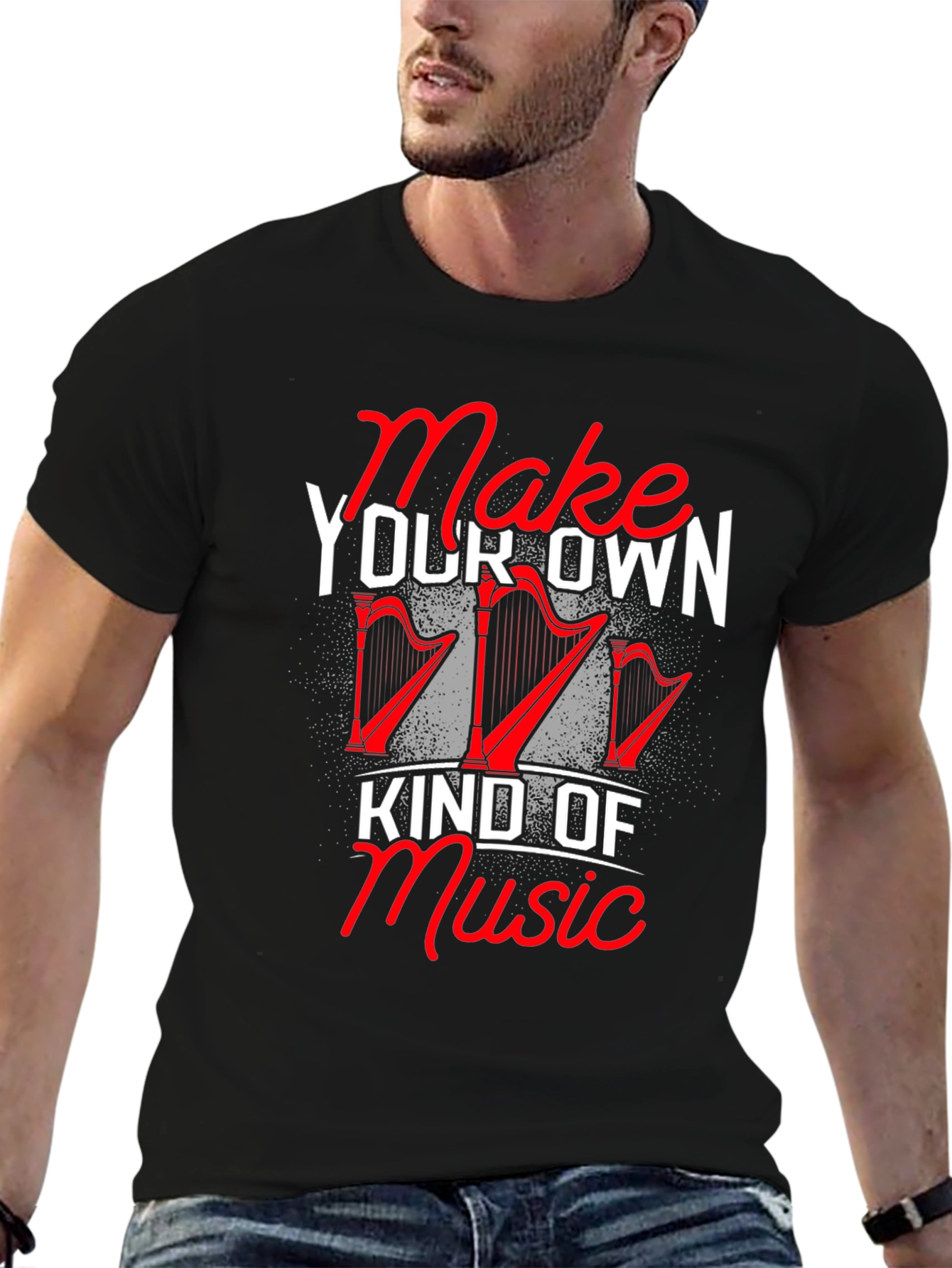 Black Make Your Own Kind of Music Harp Graphic Tee view 6