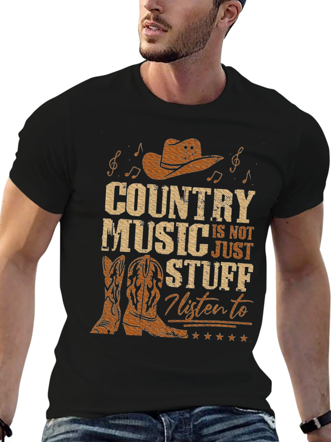 Black Country Music T-Shirt - Cowboy Hat Boots Graphic Tee view 6