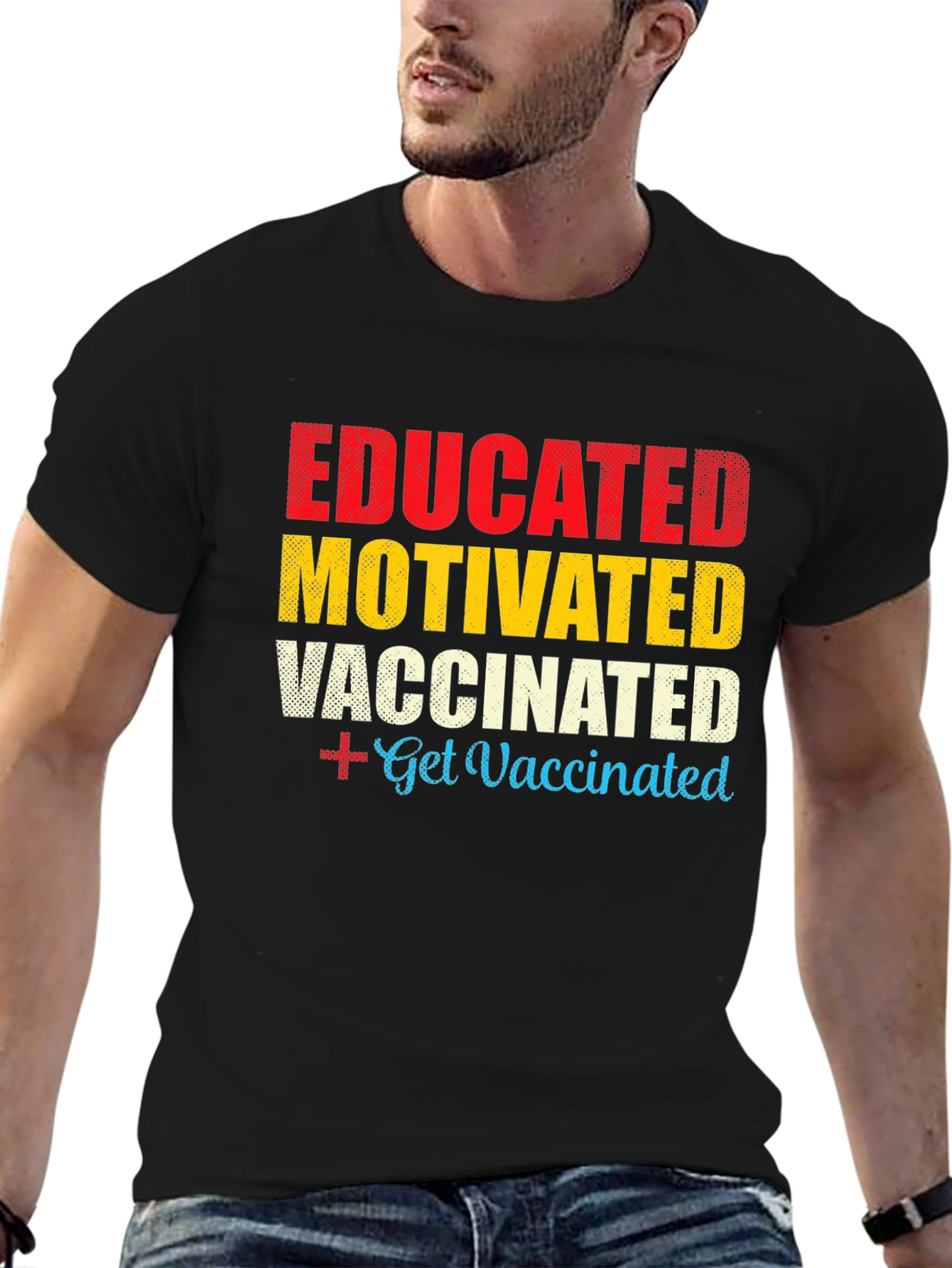 Black Educated Motivated Vaccinated T-Shirt view 6