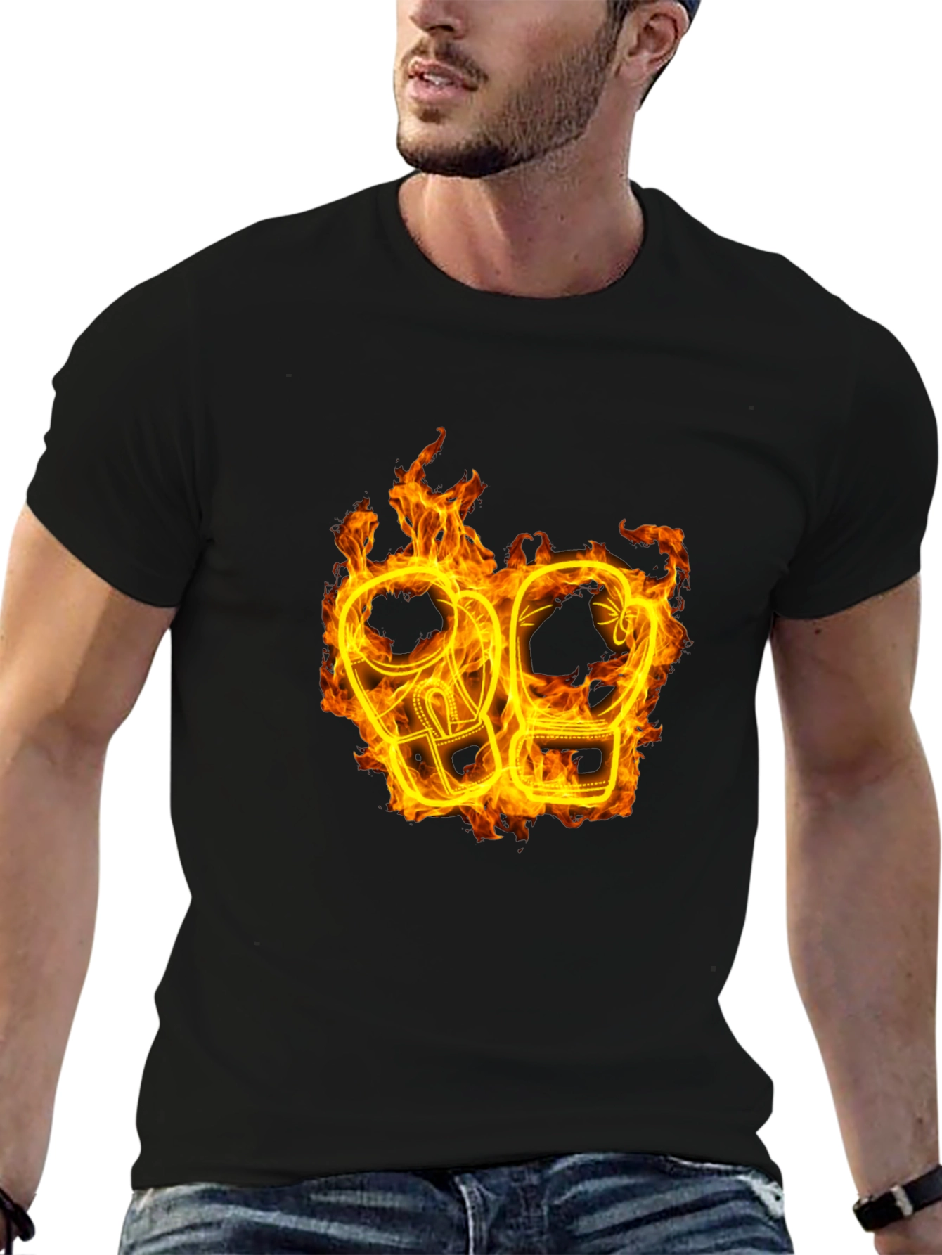Black Fiery Boxing Gloves Graphic Tee view 6