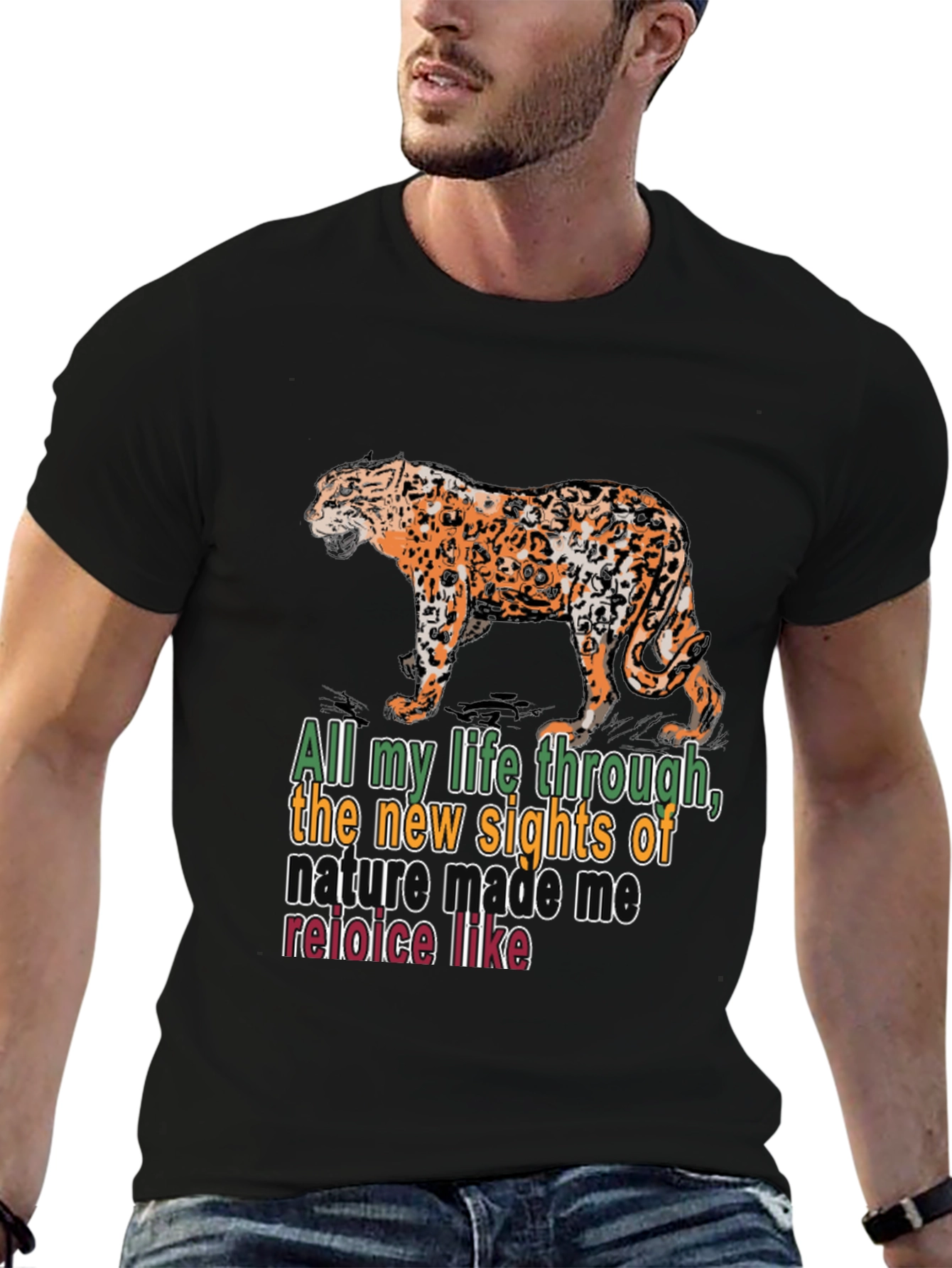 Black Nature Quote T-Shirt: Leopard Design view 6