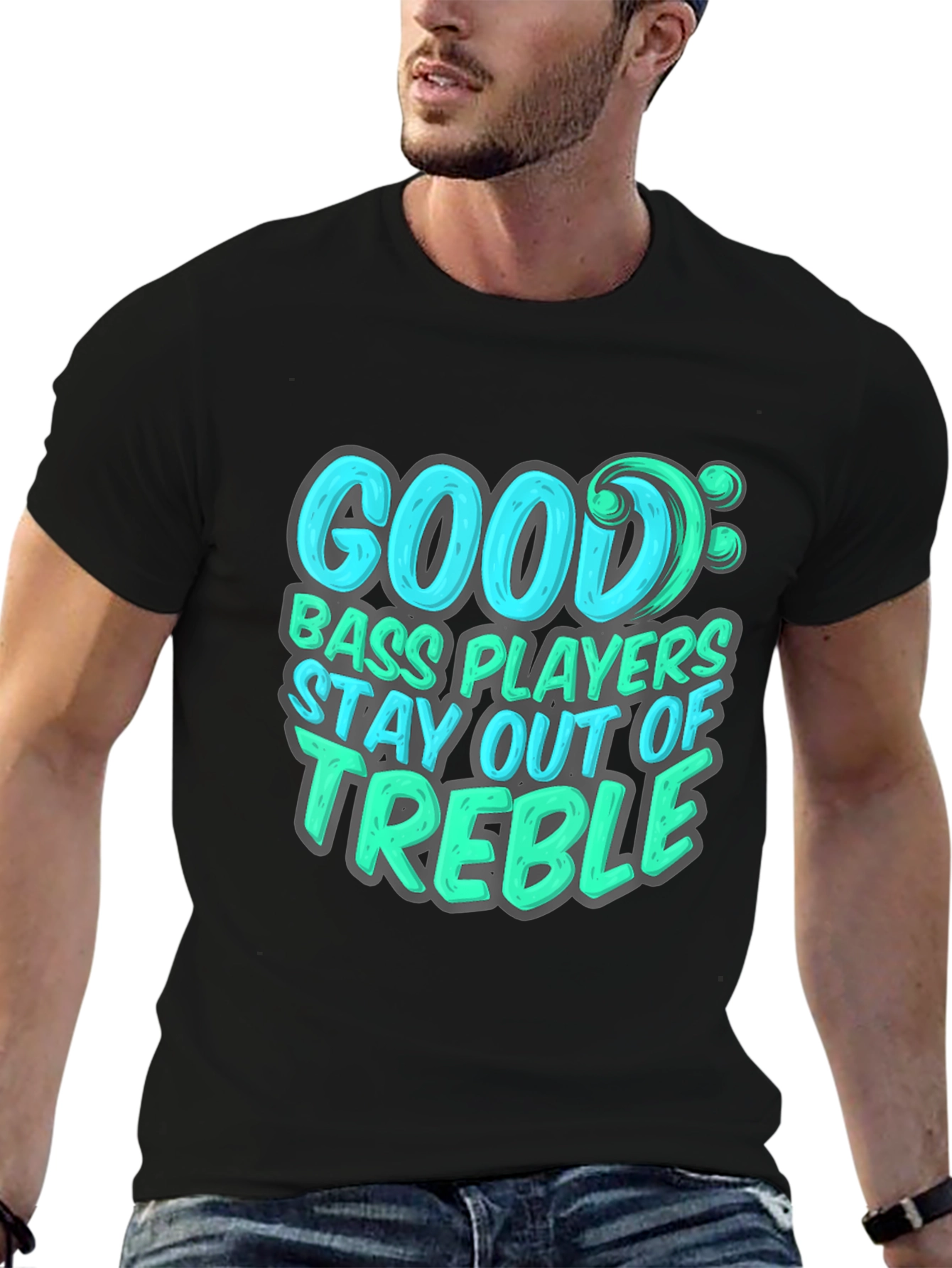 Black Bass Player T-Shirt: Stay Out of Treble - Music Lover Tee view 6