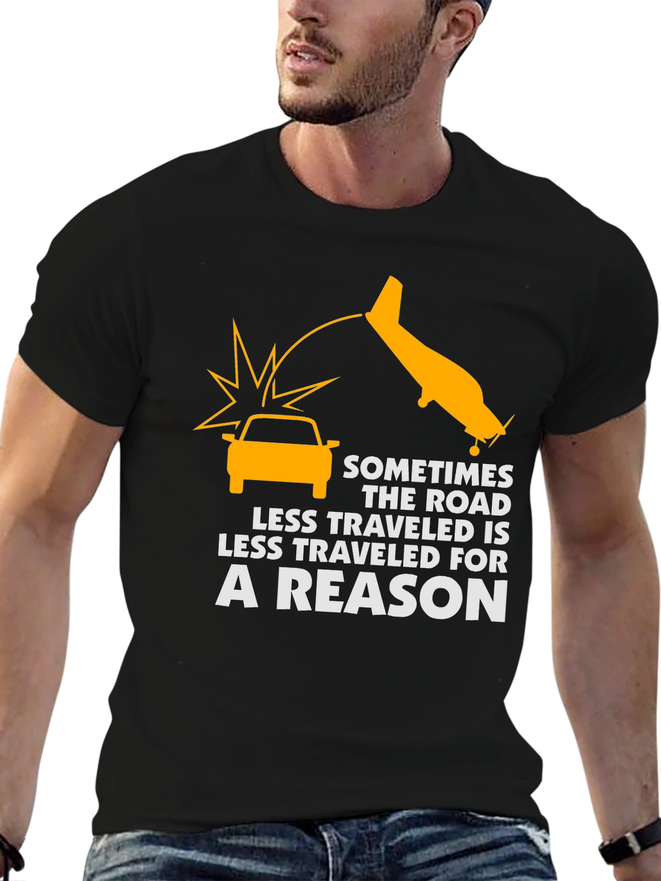 Black Humorous Graphic Tee - Less Traveled Road view 6