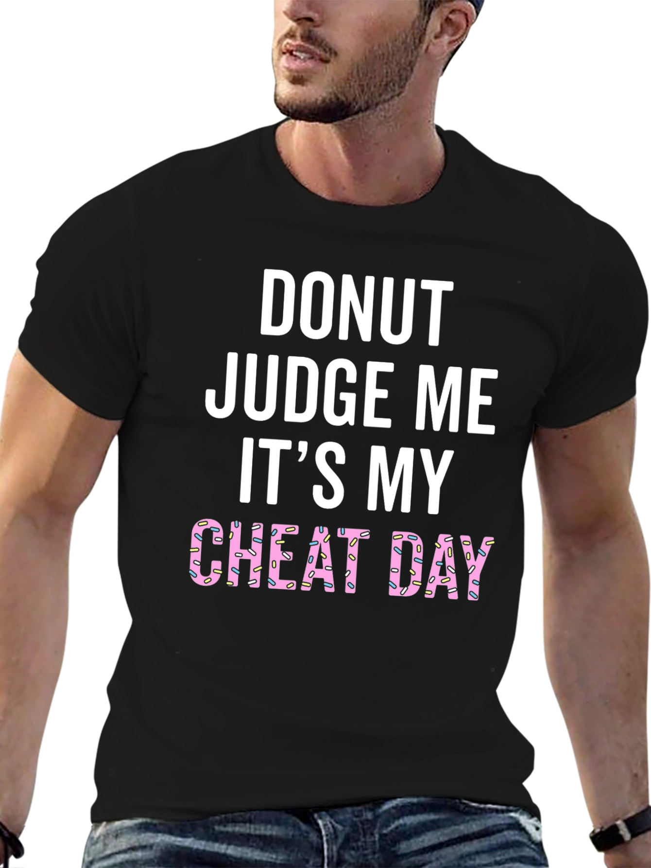 Black Donut Judge Me Cheat Day T-Shirt Funny Graphic Tee view 6