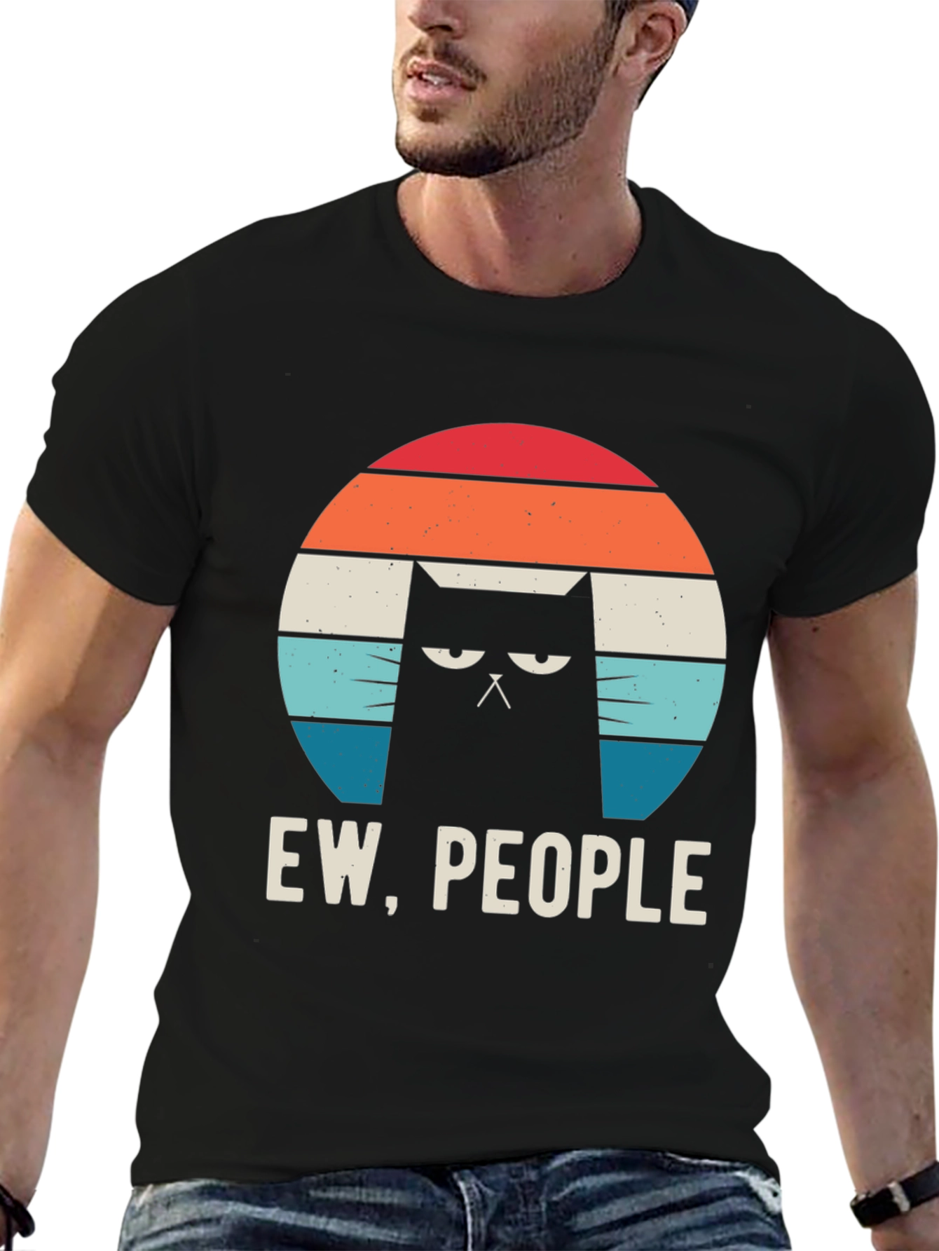 Black Ew People Cat Graphic Tee - Black Cotton Shirt view 6