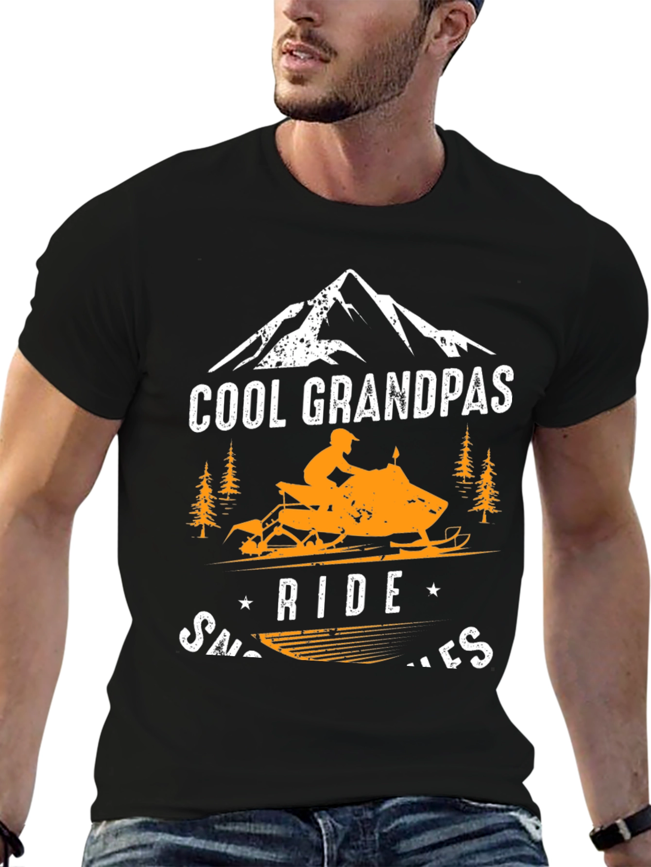 Black Cool Grandpa's Snowmobile Graphic Tee view 6