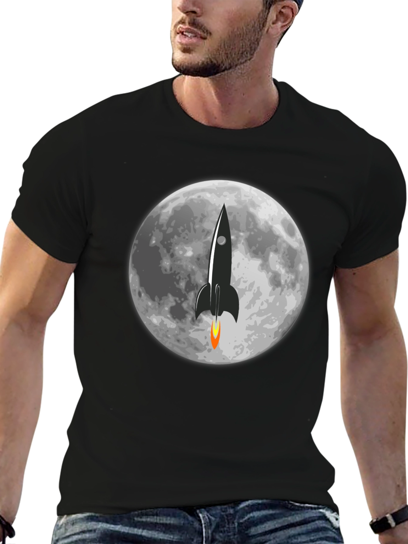 Black Rocket to the Moon Graphic T-Shirt view 6