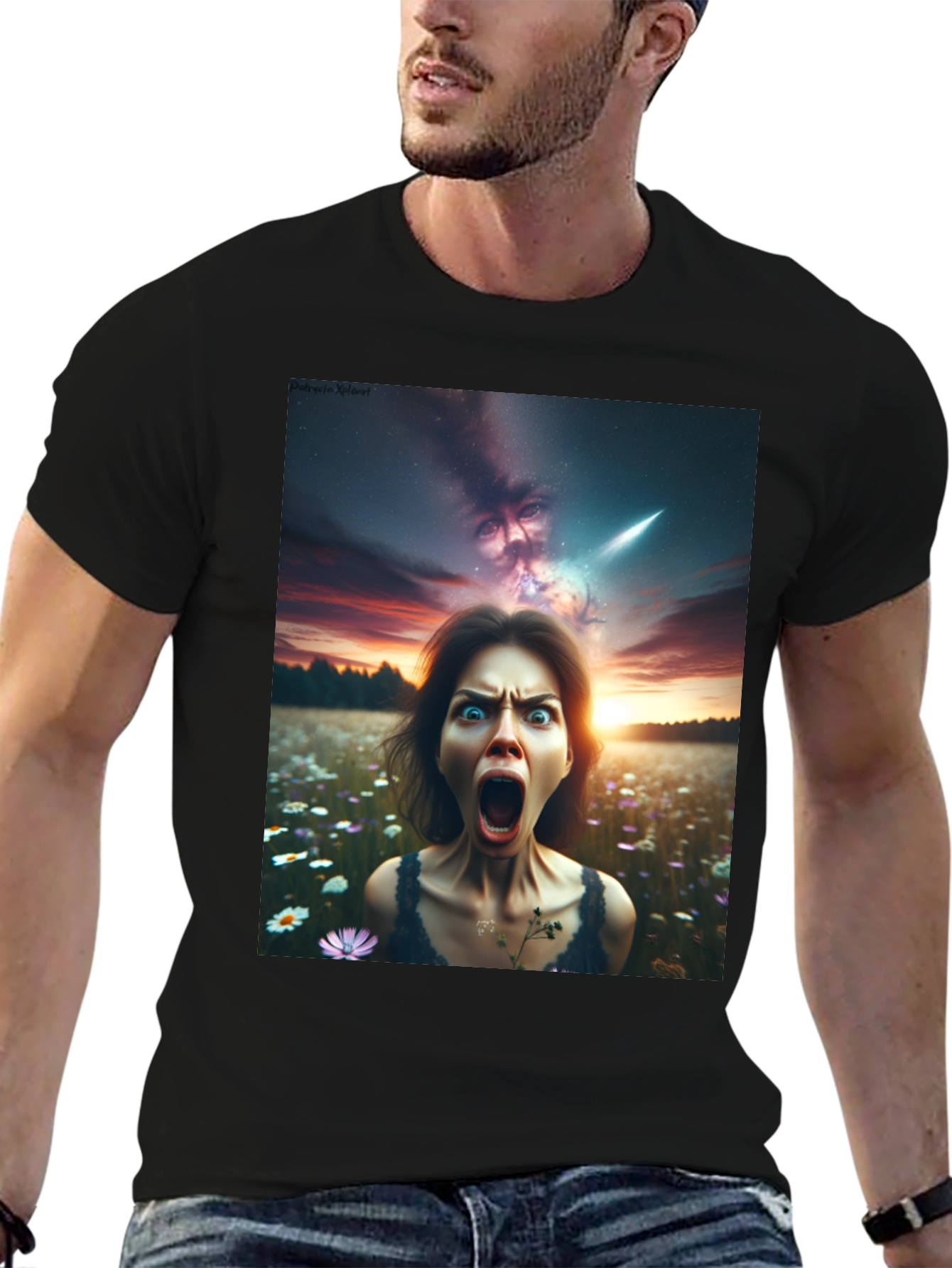 Black Surreal Horror Graphic Tee - Women's Nightmare T-Shirt view 6