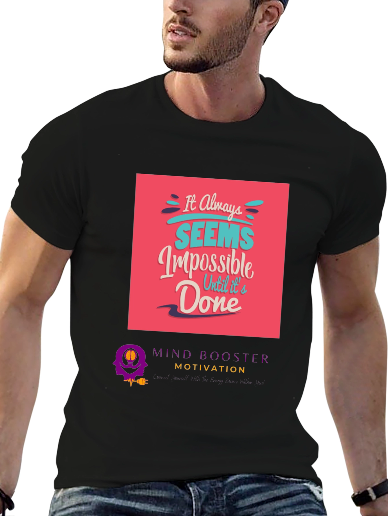 Black Motivational Graphic Tee: It Always Seems Impossible view 6