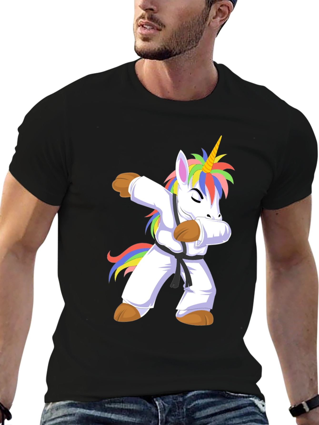 Black Unicorn Karate Dab Black T-Shirt view 6