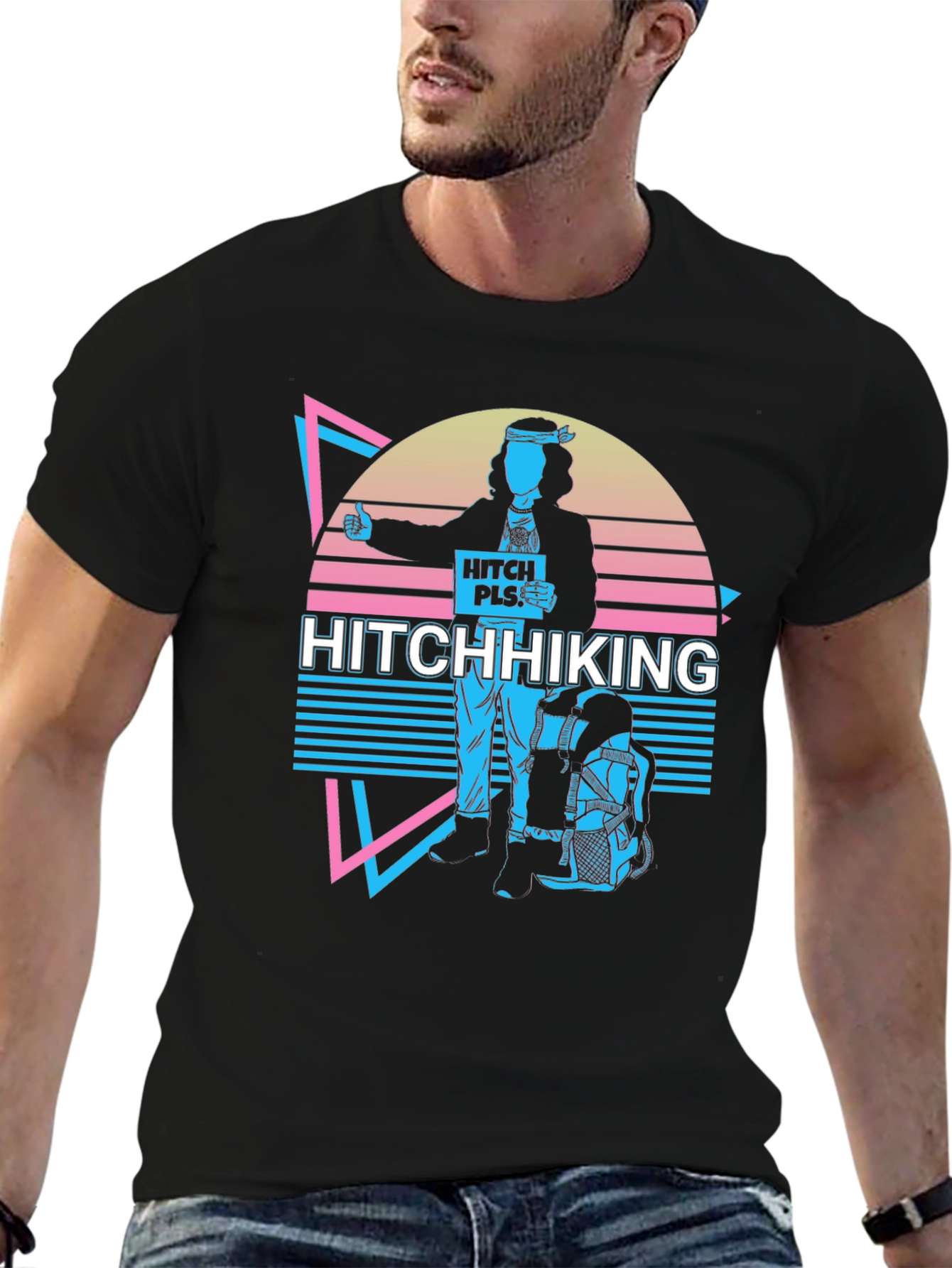 Black Hitchhiking Retro T-Shirt view 6