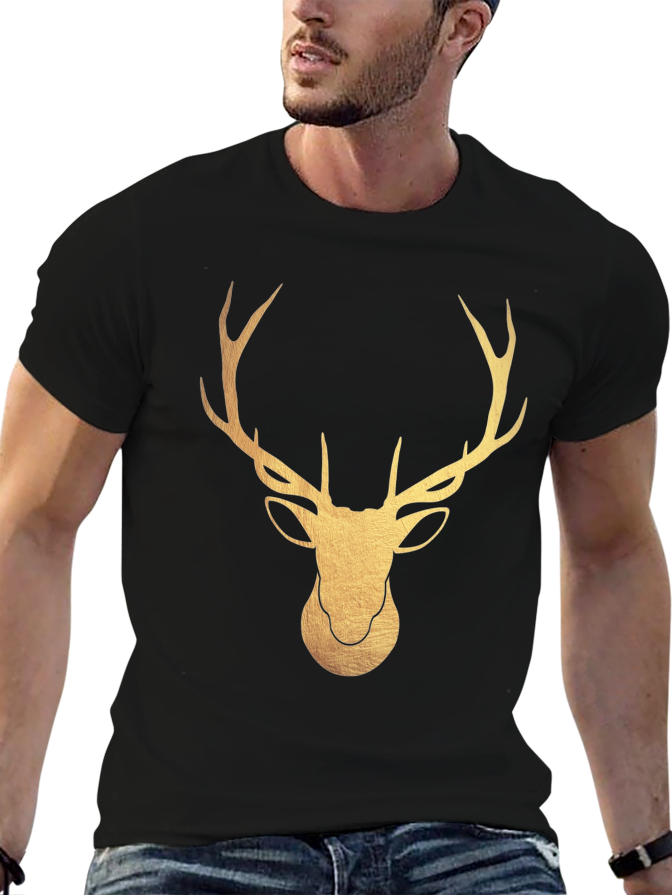 Black Golden Deer Graphic T-Shirt - Stylish Stag Tee view 6