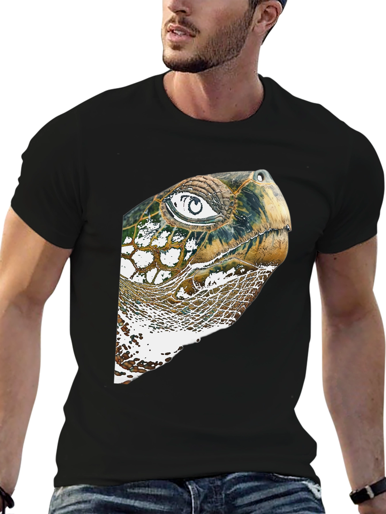 Black Turtle Head Graphic Print Black T-Shirt view 6