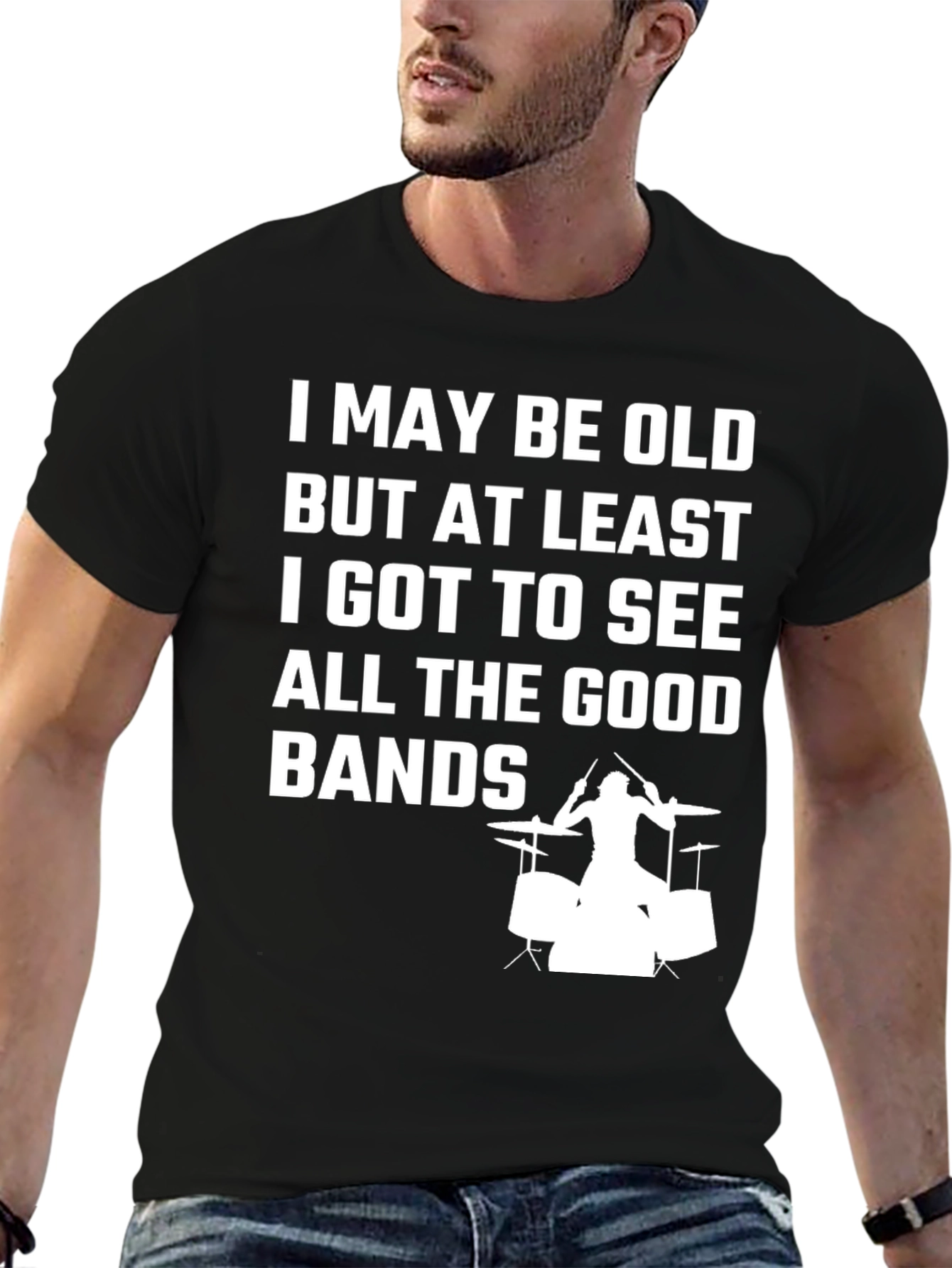 Black Funny Old Drummer T-Shirt - Good Bands view 6