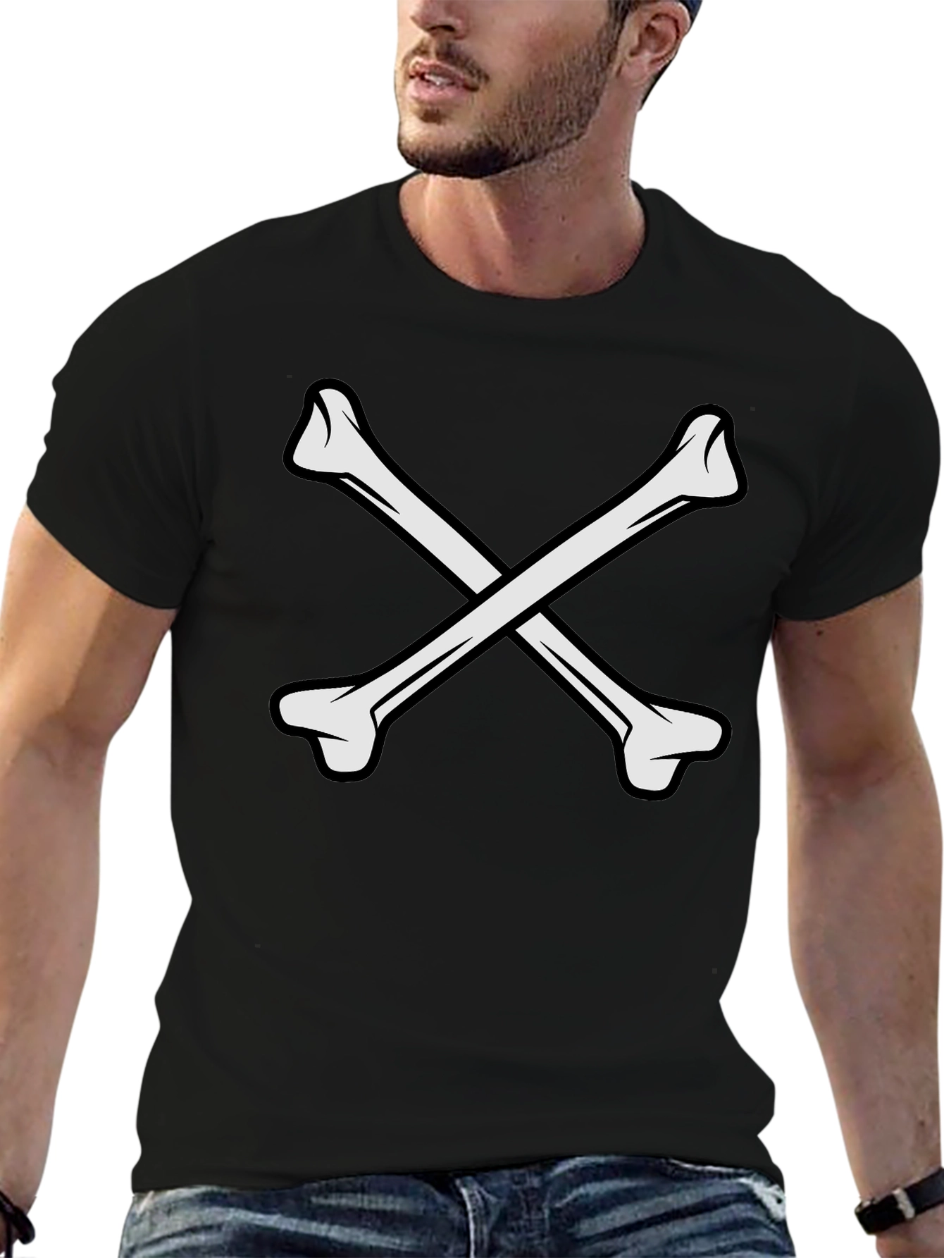 Black Crossbones Graphic Tee - Black Casual Shirt view 6