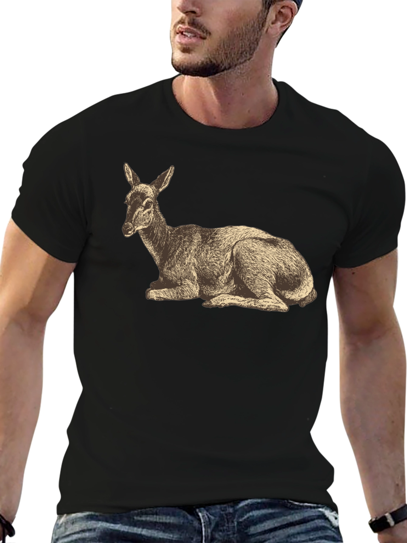 Black Vintage Deer Graphic T-Shirt - Black view 6