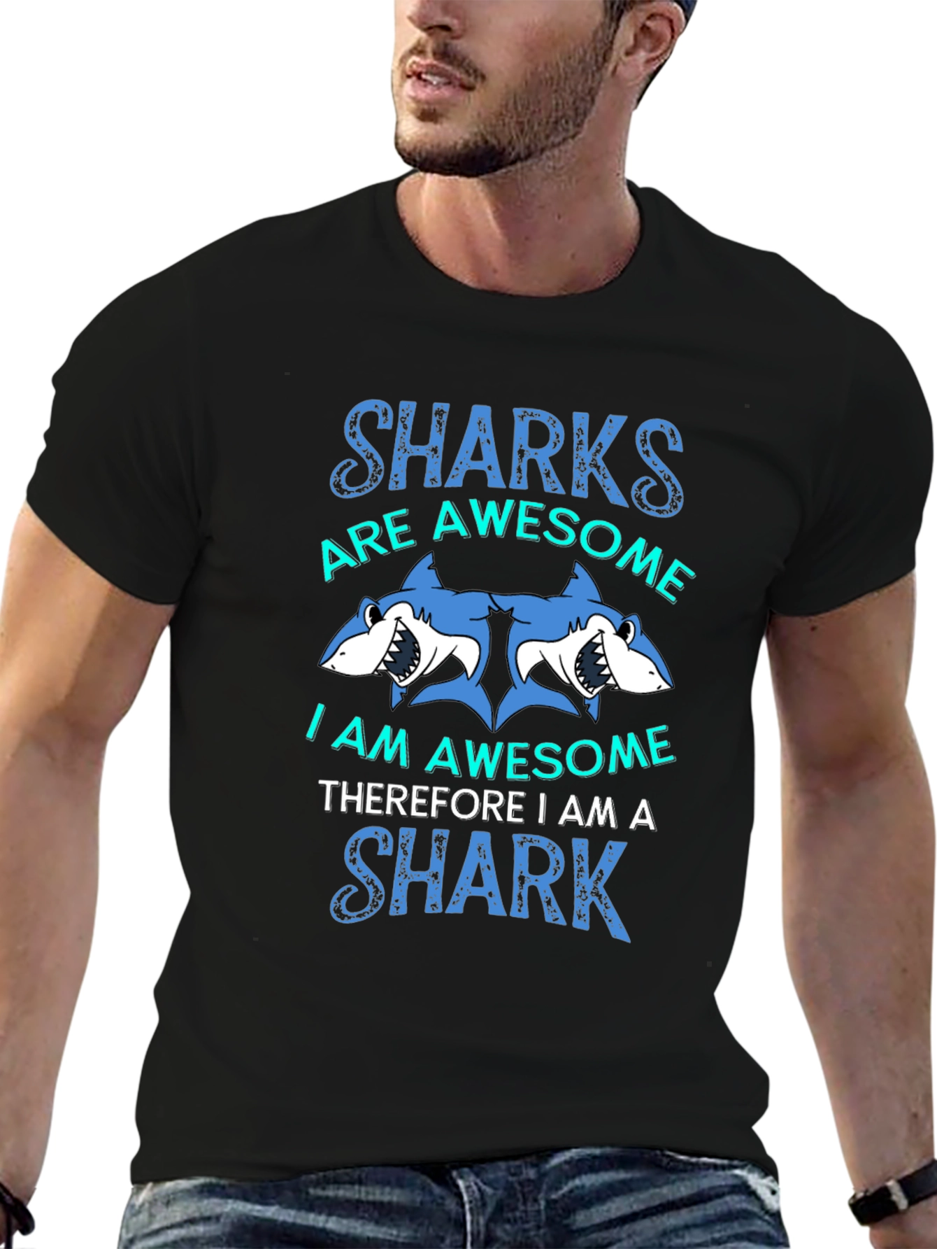 Black Sharks are Awesome Graphic T-Shirt view 6
